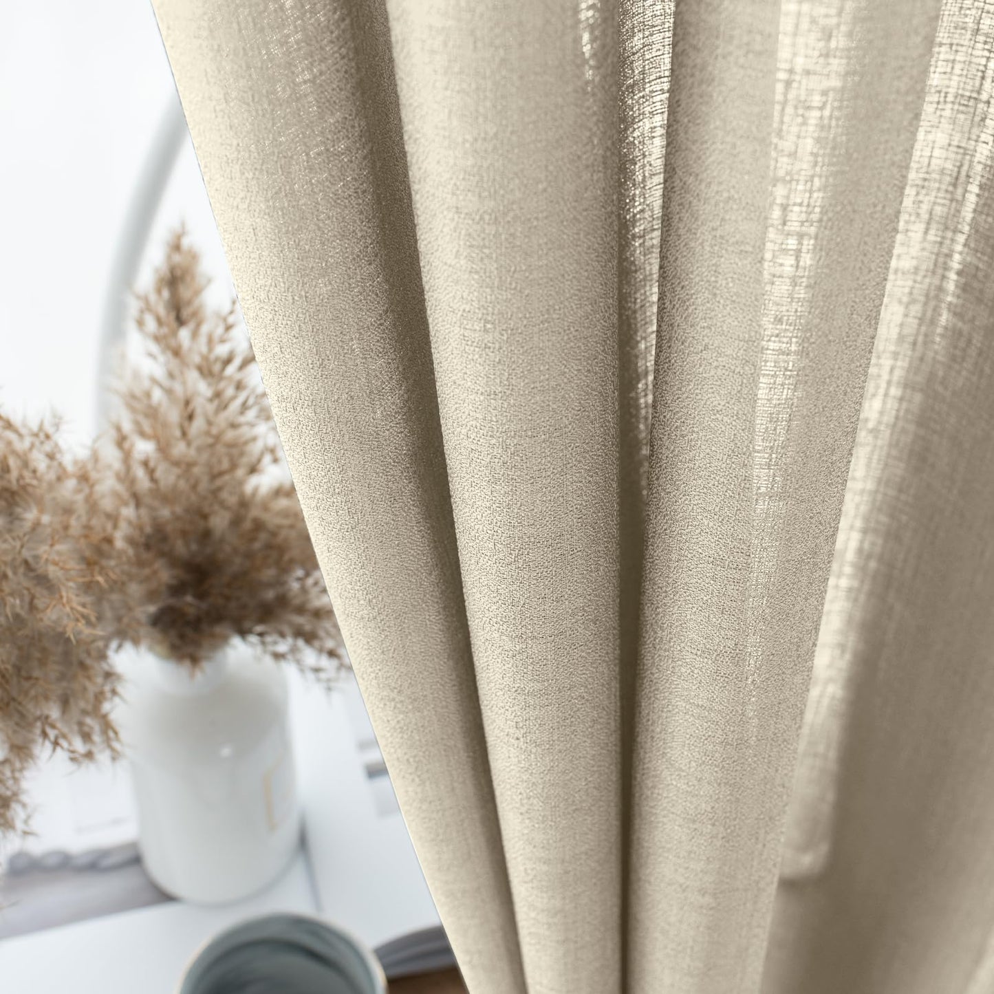 Melodieux Tan Semi Sheer Curtains 63 Inch Length for Living Room, Linen Rustic Bedroom Privacy Window Grommet Sheer Drapes, 52 by 63 Inch, 2 Panels