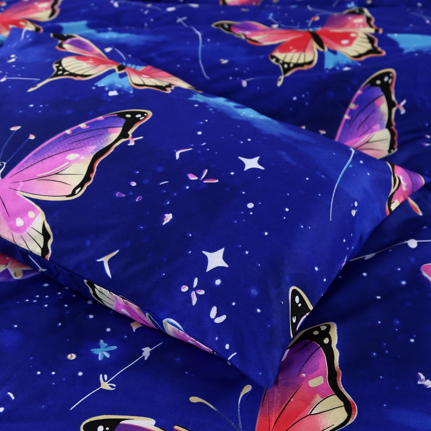MAG 3Pcs Butterfly Twin Comforter Set,Microfiber Butterfly Twin Bedding Sets,Blue Cute Cartoon Style Pattern,All Season with 1 Comforter + 2 Pillowcases for Kids Boys and Girls,Breathable and Wrinkle.