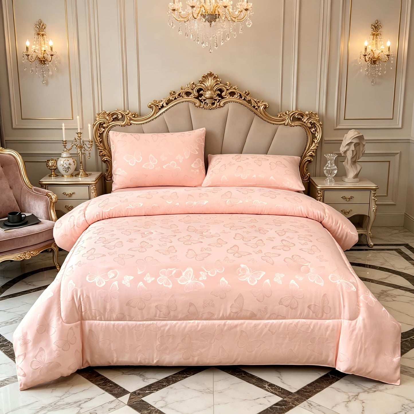 Tailor Shop Twin Pink Comforter Set for Girls 5 Pieces Satin Silky Embroidery Butterfly Comforter Pink Bedding Twin Girls Bedding