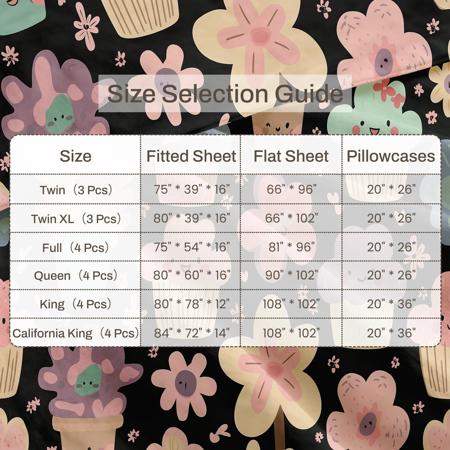 Girls Flower Bedding Set 4 Pcs Kawaii Food Full Sheets