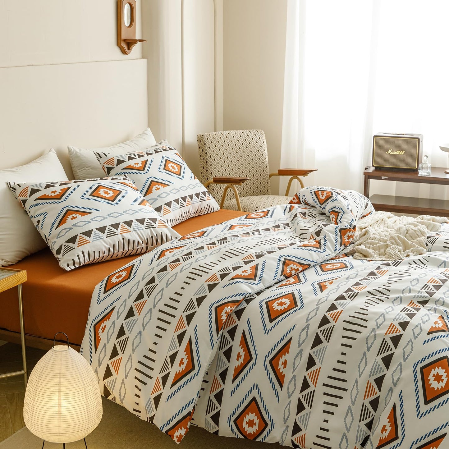 CLOTHKNOW Aztec Geometric Queen Comforter Set 3Pcs Boho Bedding Comforter Sets Southwest Comforter Bohemian Comforter with 2 x Pillowcases