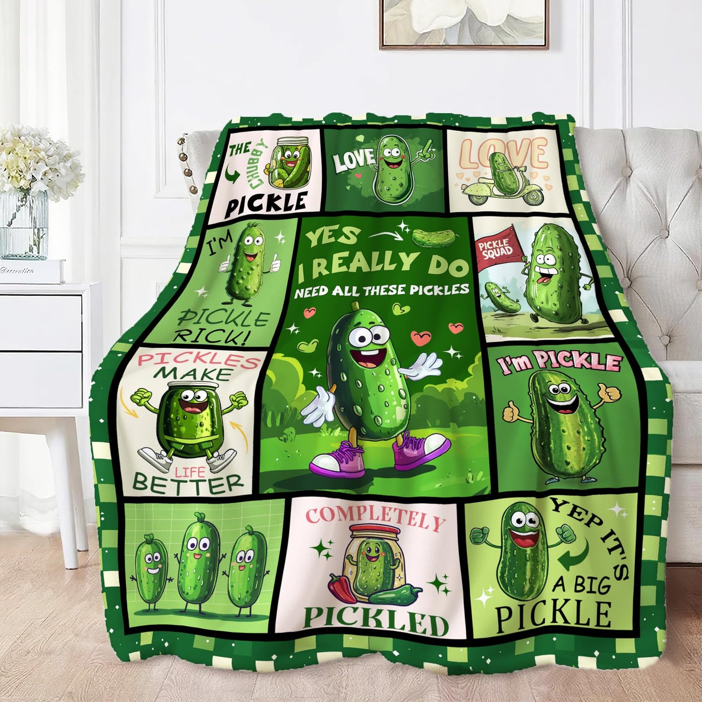 Pickle Throw Blanket Soft Pickle Lovers Flannel Blanket for Girls Boys Lightweight Cozy Print Blankets Gift for Women Men Couch Sofa Bed 50" x 40"