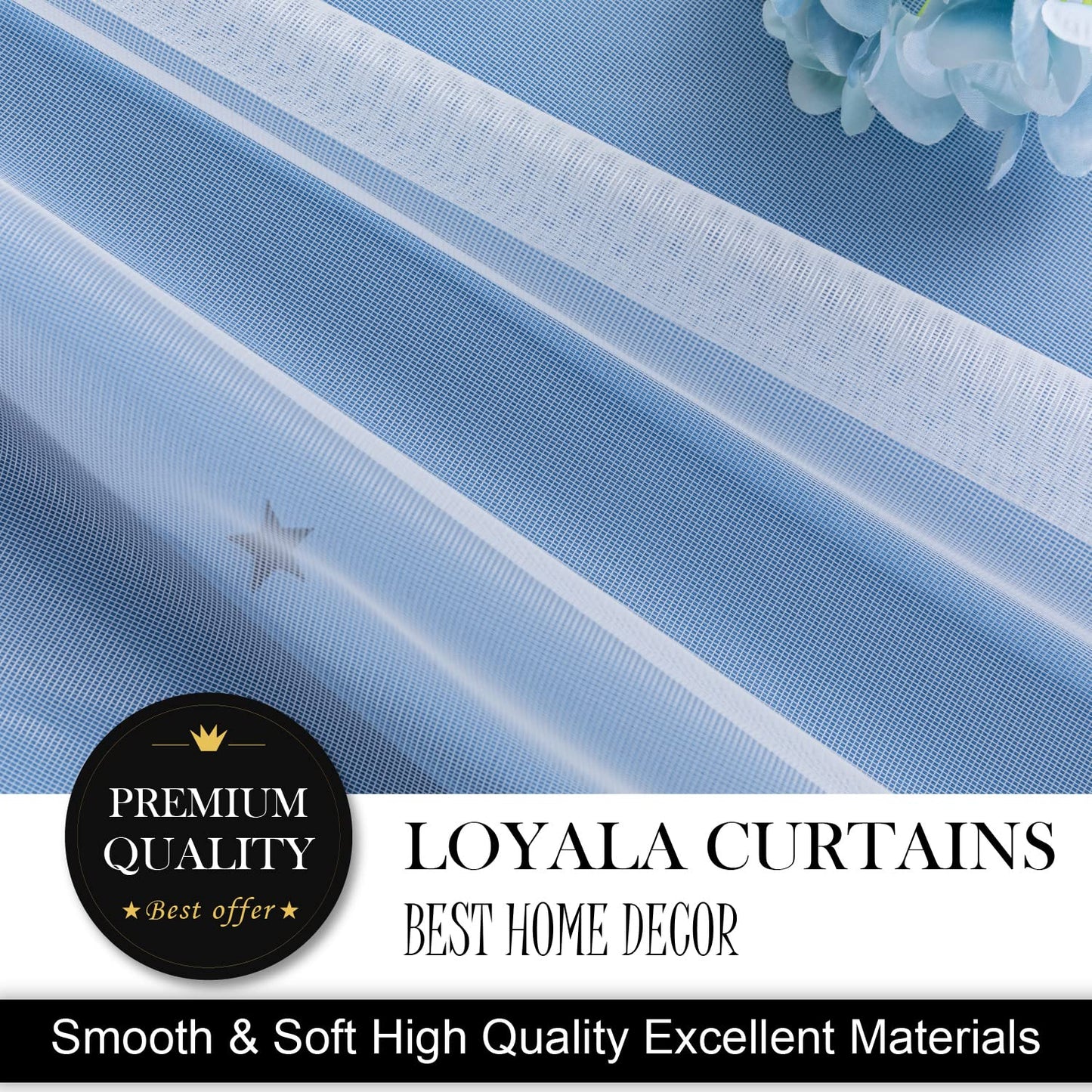 Loyala Star Curtains - Living Room & Bedroom Drapes, Blackout & Kids Curtains, 84 Inch Long, 2 Panels Set, Blue, 52 X 84 Inches