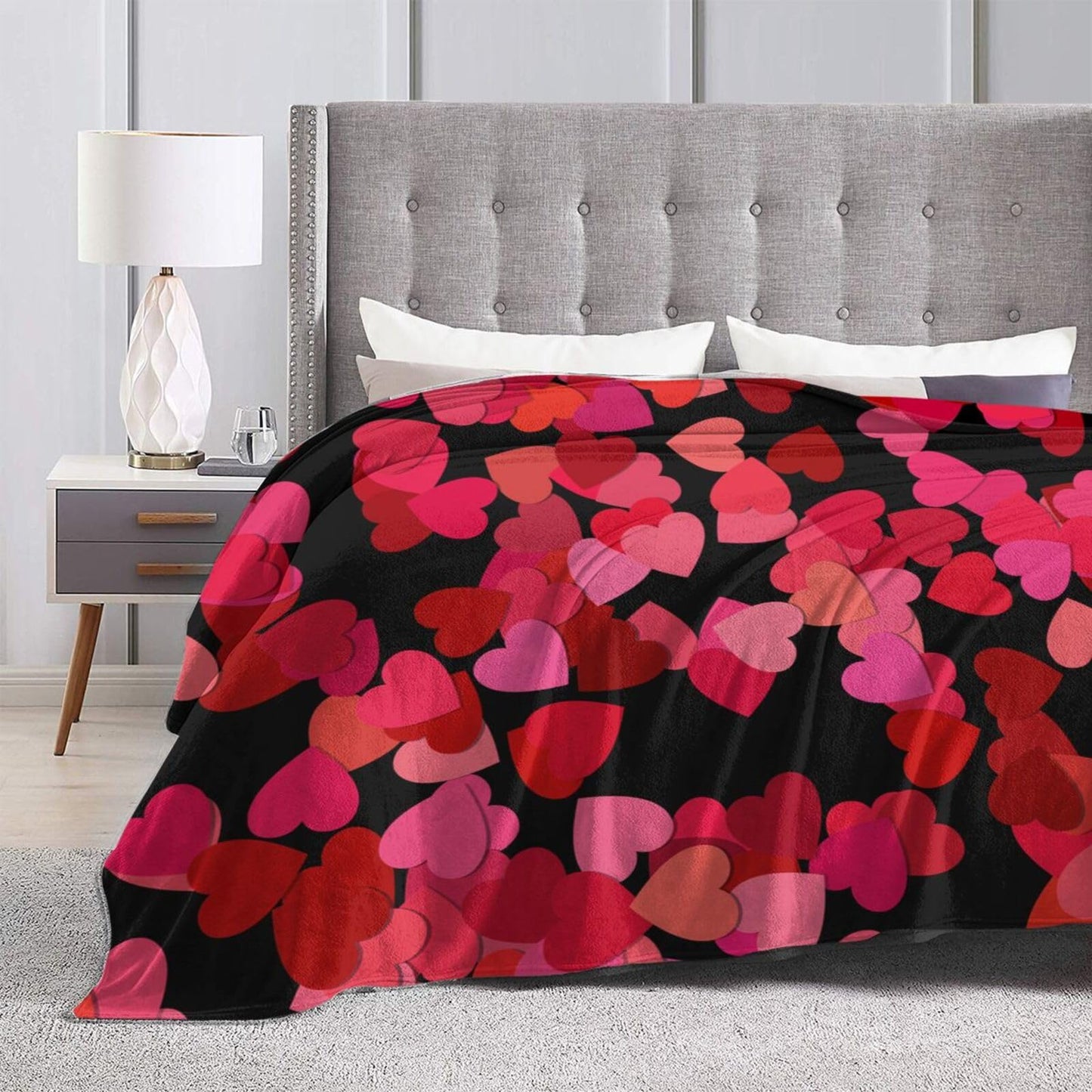 Gbuzozie Red Love Hearts Fleece Blanket Lightweight Ultra-Soft Valentine's Day Wedding Theme Throw Blanket for Sofa Couch Bed Camping Travel - Super Soft Cozy Microfiber Blanket 60"X50"