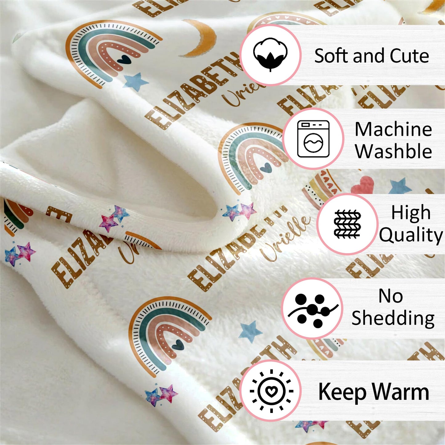 Bohva Personalized Baby Blanket with Name, Custom Baby Girl Blankets for Girls with Rainbow Decor, Name Blanket Newborn, Kids Receiving Blankets for Babies Shower Gifts