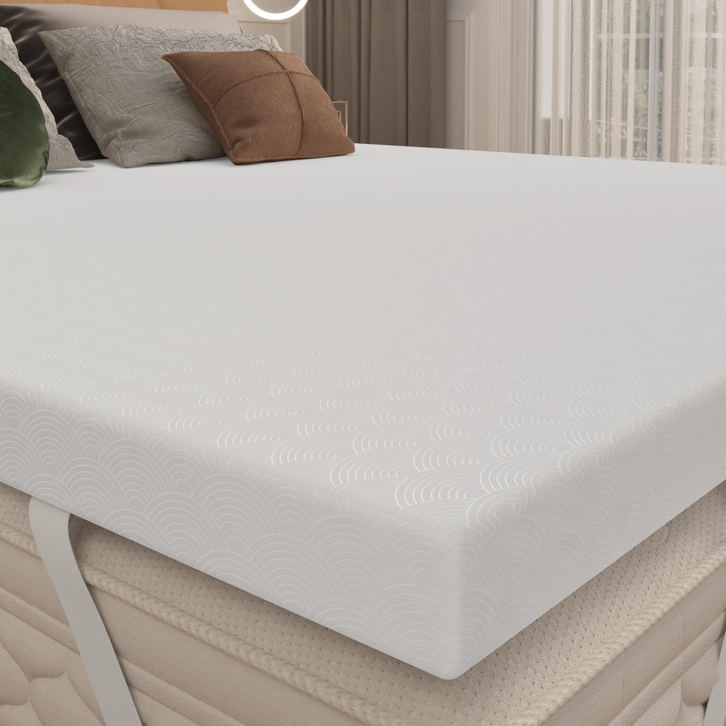 Zenzy 3" Twin XL Bamboo Mattress Topper Cover, Oeko-TEX Certified, Ultra-Soft Zippered Topper Protector with Adjustable Straps, Washable (Cover Only)