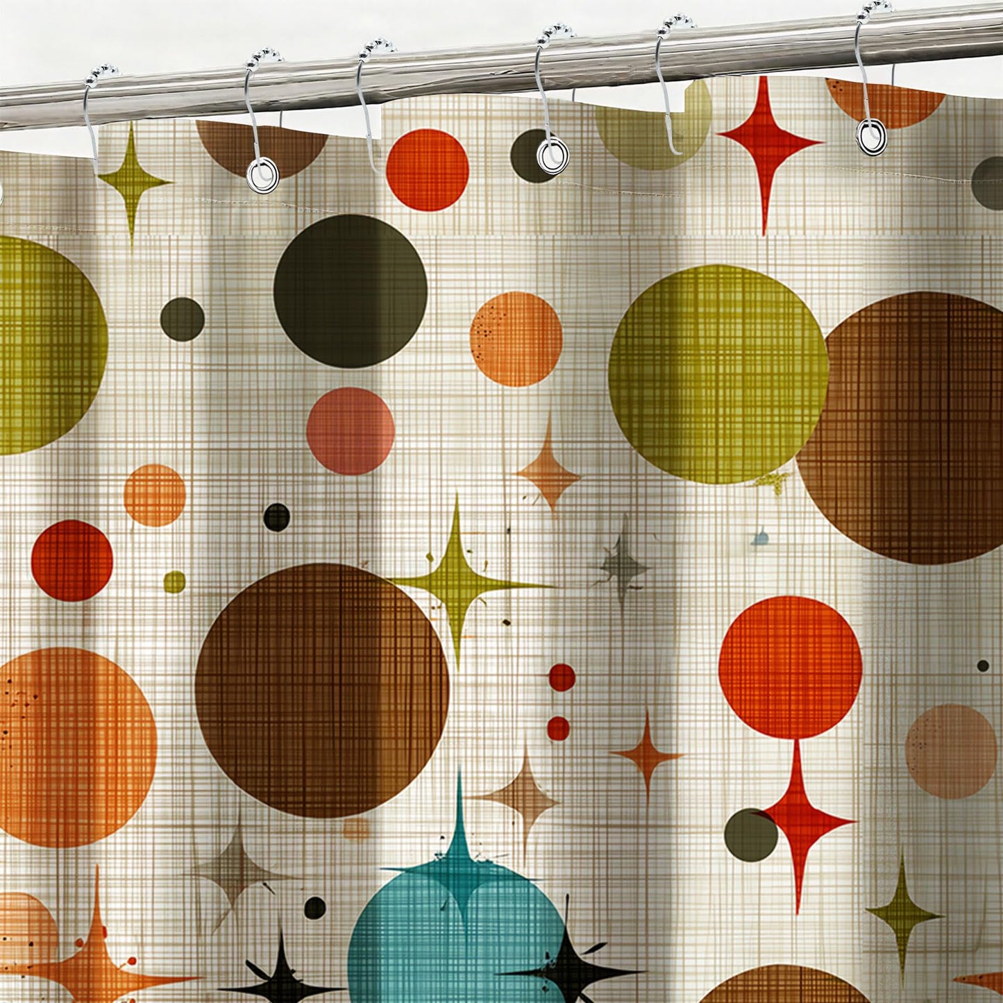 mutakin Mid Century Modern Shower Curtain Abstract Geometric Art Shower Curtains for Bathroom Waterproof Fabric Bath Curtain Decor with Hooks