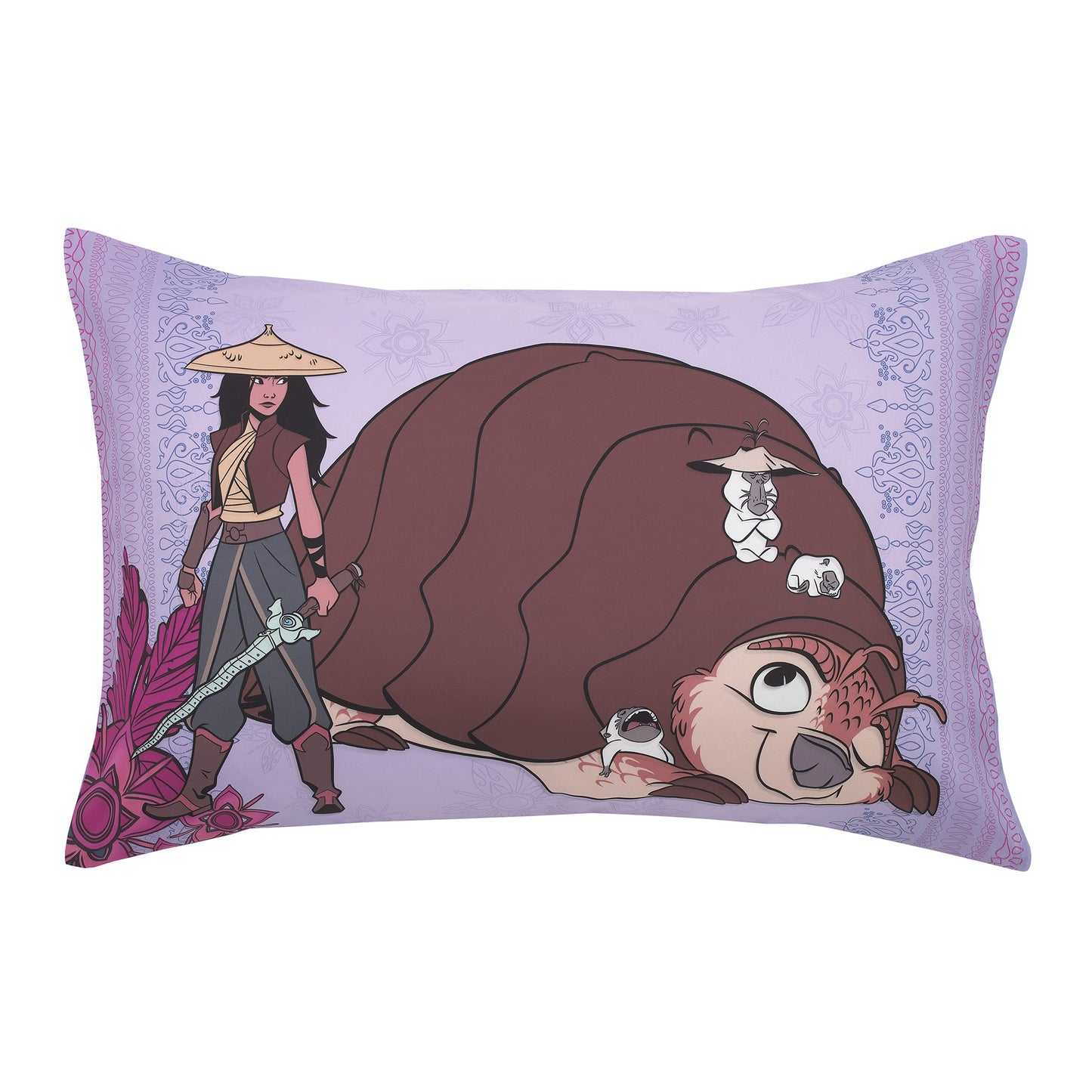 Disney Raya and The Last Dragon Mythic Pop Lavender, Magenta, and Blue with Sisu Dragon and Tuktuk 4 Piece Toddler Bed Set - Comforter, Fitted Bottom Sheet, Flat Top Sheet, and Reversible Pillowcase