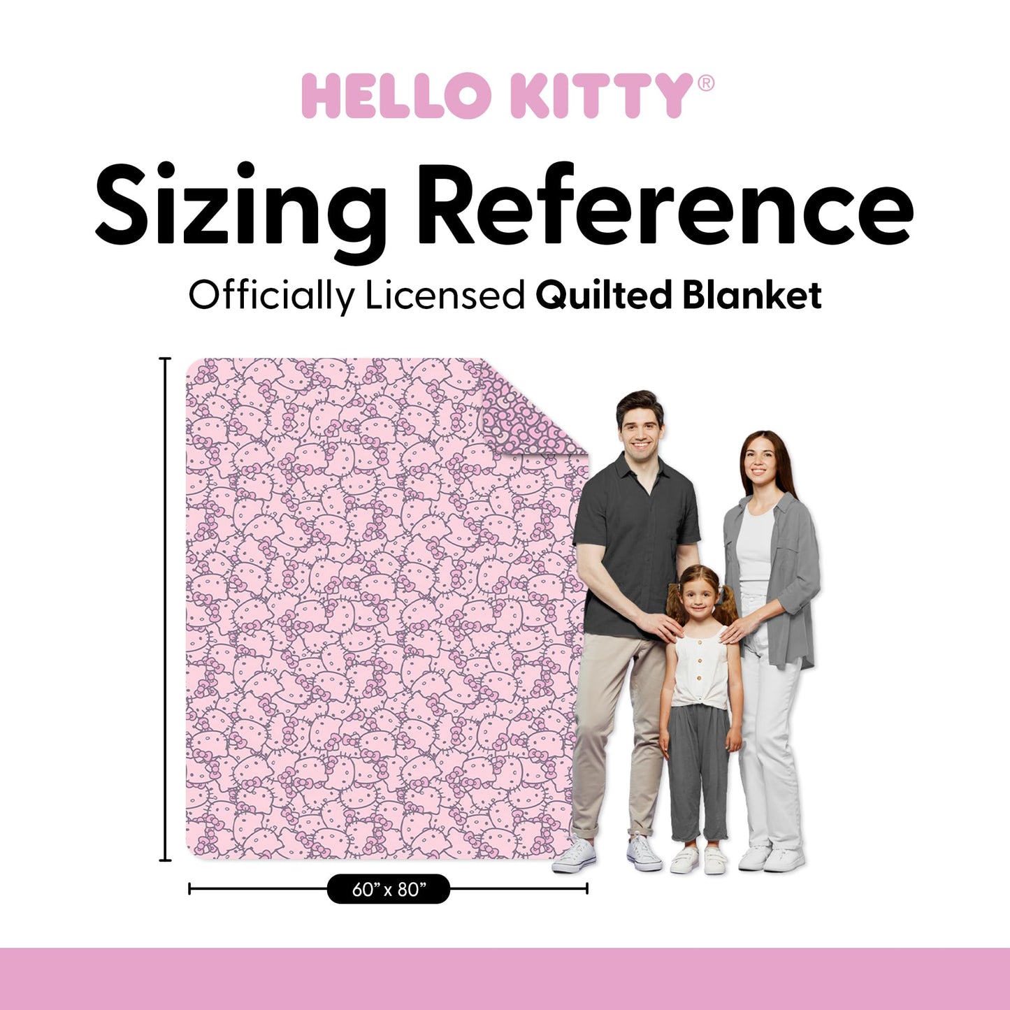 Northwest Sanrio Hello Kitty Reversible Quilted Throw, Kawaii Pink Pattern, Cozy & Warm, for Anime Fans, Game Room, Chair or Couch, 60 x 80 Inches