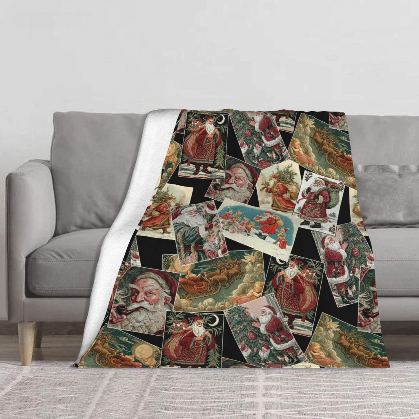 Vintage Santa Claus Flannel Throw Blanket Soft Cozy Blanket for Living Room Couch Sofa Bed 50 x 60 Inches