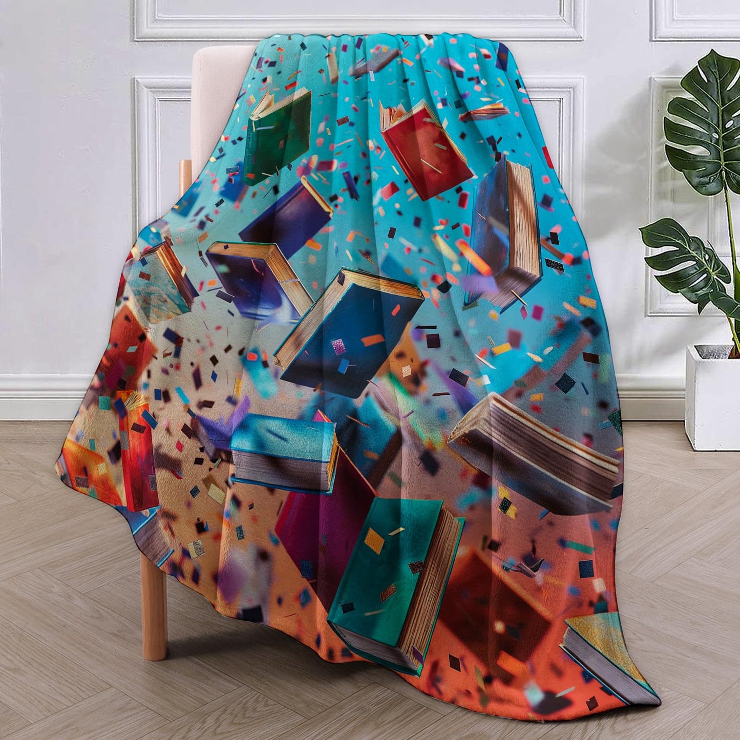 VANZEV Book Blanket,Reading Flannel Throw Blankets,Soft Warm Lightweight Cozy Plush Throws for Bedroom Sofa Home Decor Graduation Gifts for Book Lovers Women Girls 50"x60"