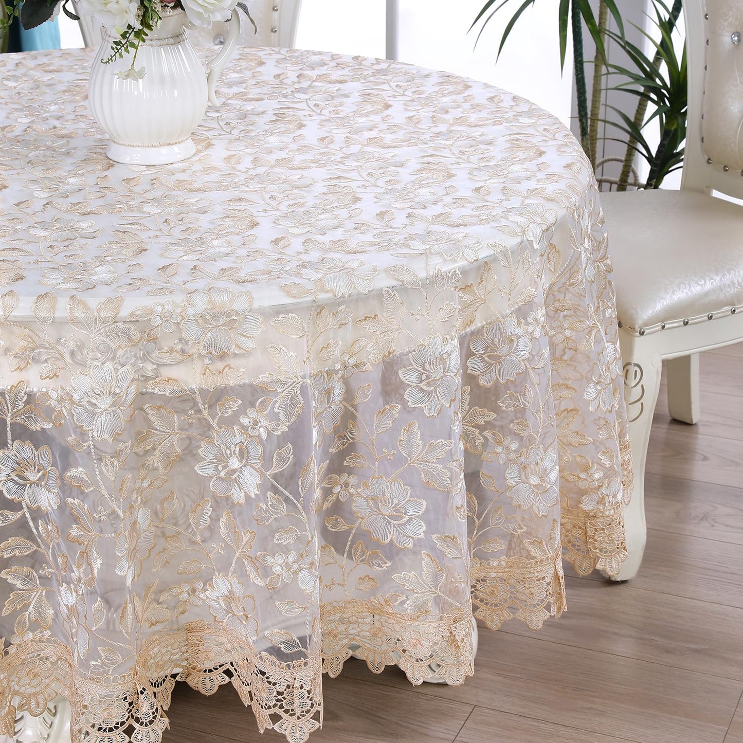 ZHUIDUSI 90 Round Tablecloth Lace Table Cloth Circle Macrame Vintage Shabby Chic Embroidered Gold Brown Table Cover for Kitchen Dining-Room Summer Holiday Outdoor Picnic, R10971
