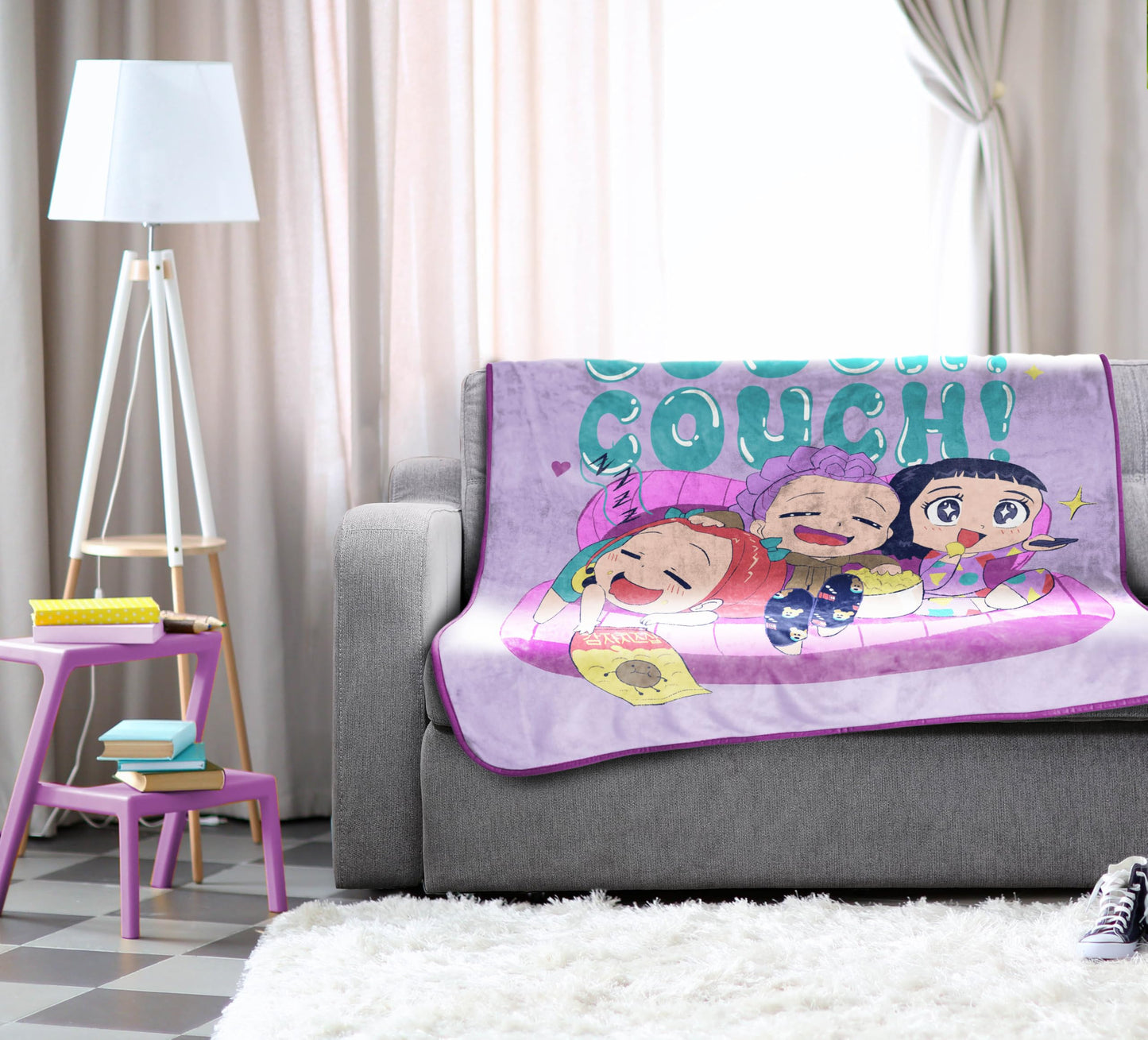 Jay Franco Kids Plush Throw Blanket – Ultra Soft Cozy Plush Fleece for Bed, Couch, Sofa, Home Décor, Official Licensed Huntrix, Purple - Kpop Demon Hunters, 46x60 - Throw Blanket