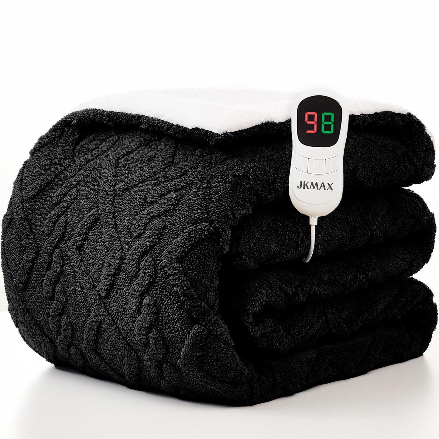 JKMAX Heated Electric Blanket Full Size-72"x84" Heating Blanket with 10 Heating Levels & 5 Time Settings Over-Heat Protection，Winter Warmer for Adults with ETL Certification（Black）