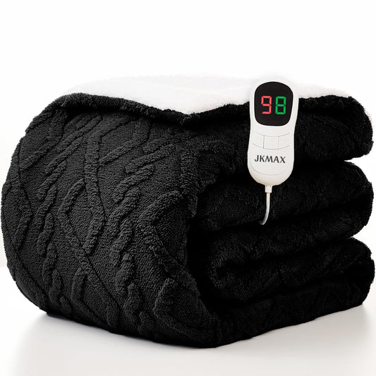 JKMAX Heated Electric Blanket Full Size-72"x84" Heating Blanket with 10 Heating Levels & 5 Time Settings Over-Heat Protection，Winter Warmer for Adults with ETL Certification（Black）