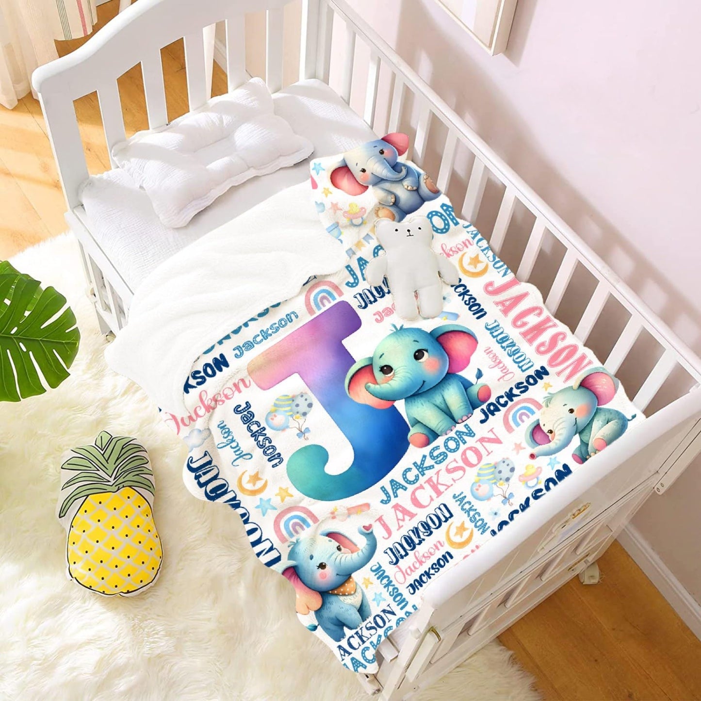 Personalized Elephant Blanket,Custom Elephant Gifts,Soft Flannel Throw for Bed Sofa,Lightweight,40 x 30in