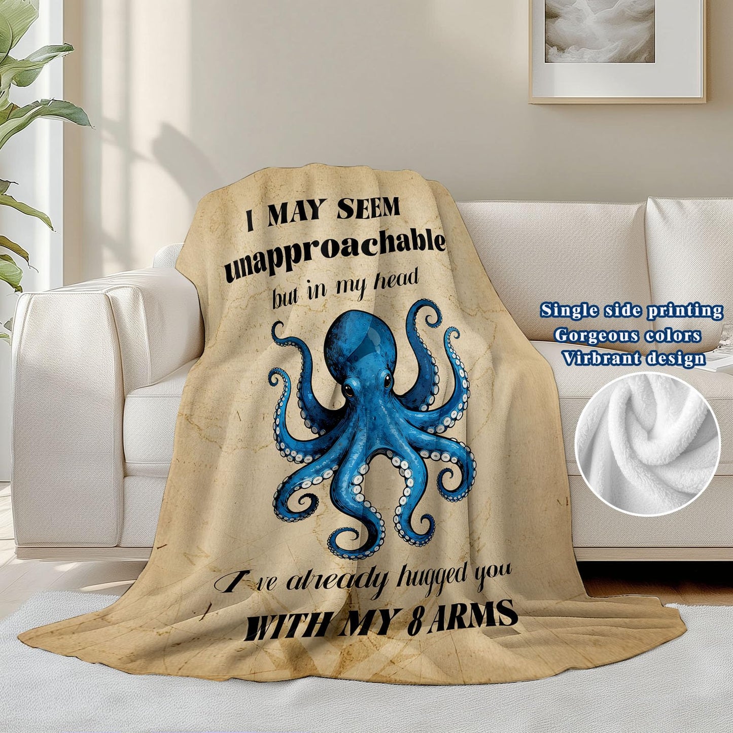 keepitcozi Funny Octopus Gifts Blanket for Adult Kids, Unique Best Friend Birthday for Women Men, Gag Gift, Relaxation Stress Relief Gifts for Cowoker, Quirky Home Decor for Octopus Lovers 50"x60"