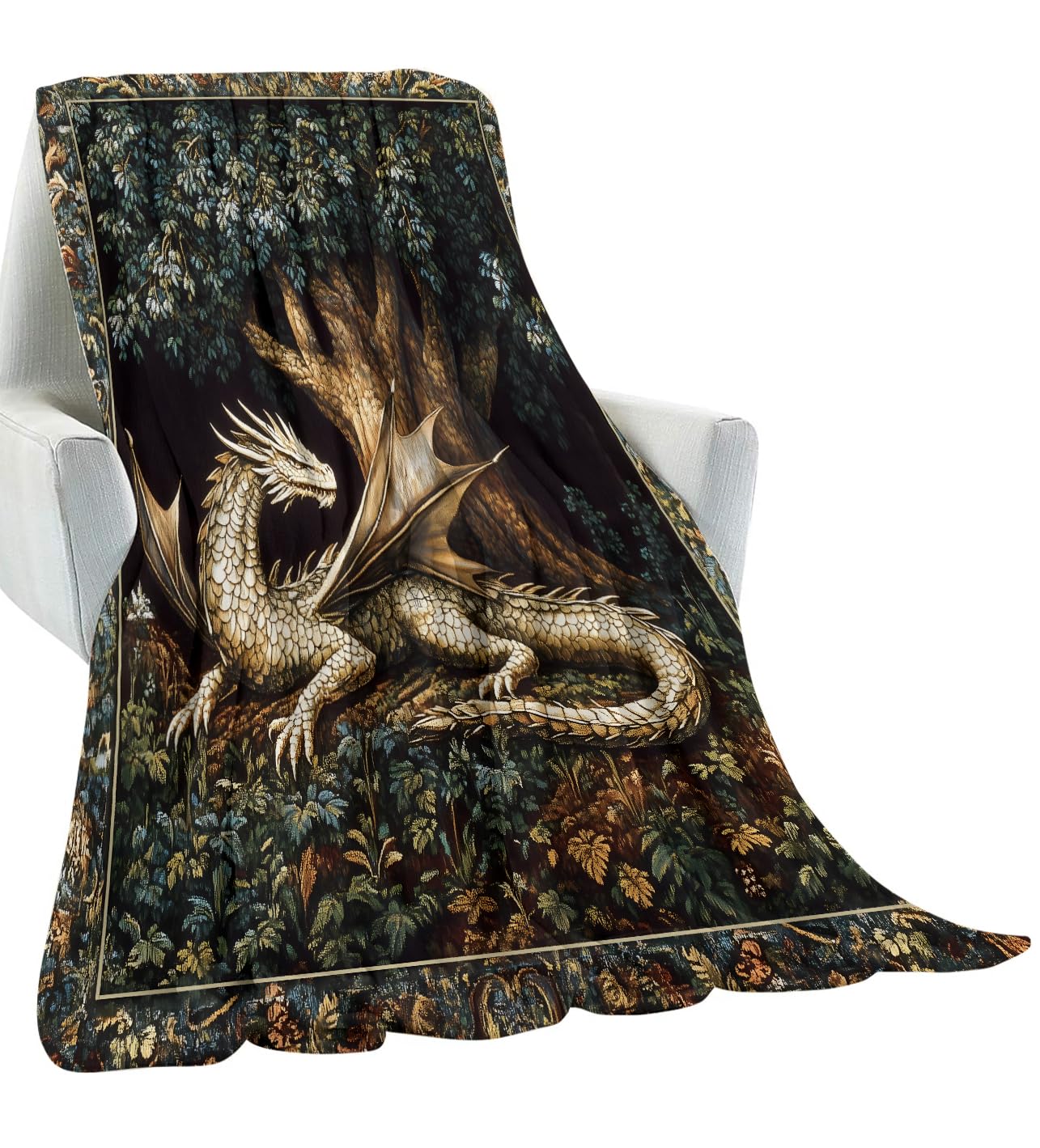 amepay Dragon Blanket Gifts for Women Adult Girls,Tree of Life Throw Blankets,Soft Comfy Lightweight for Home Halloween Couch Bed Sofa Decor,Medieval Aesthetic Renaissance Art 50x60in