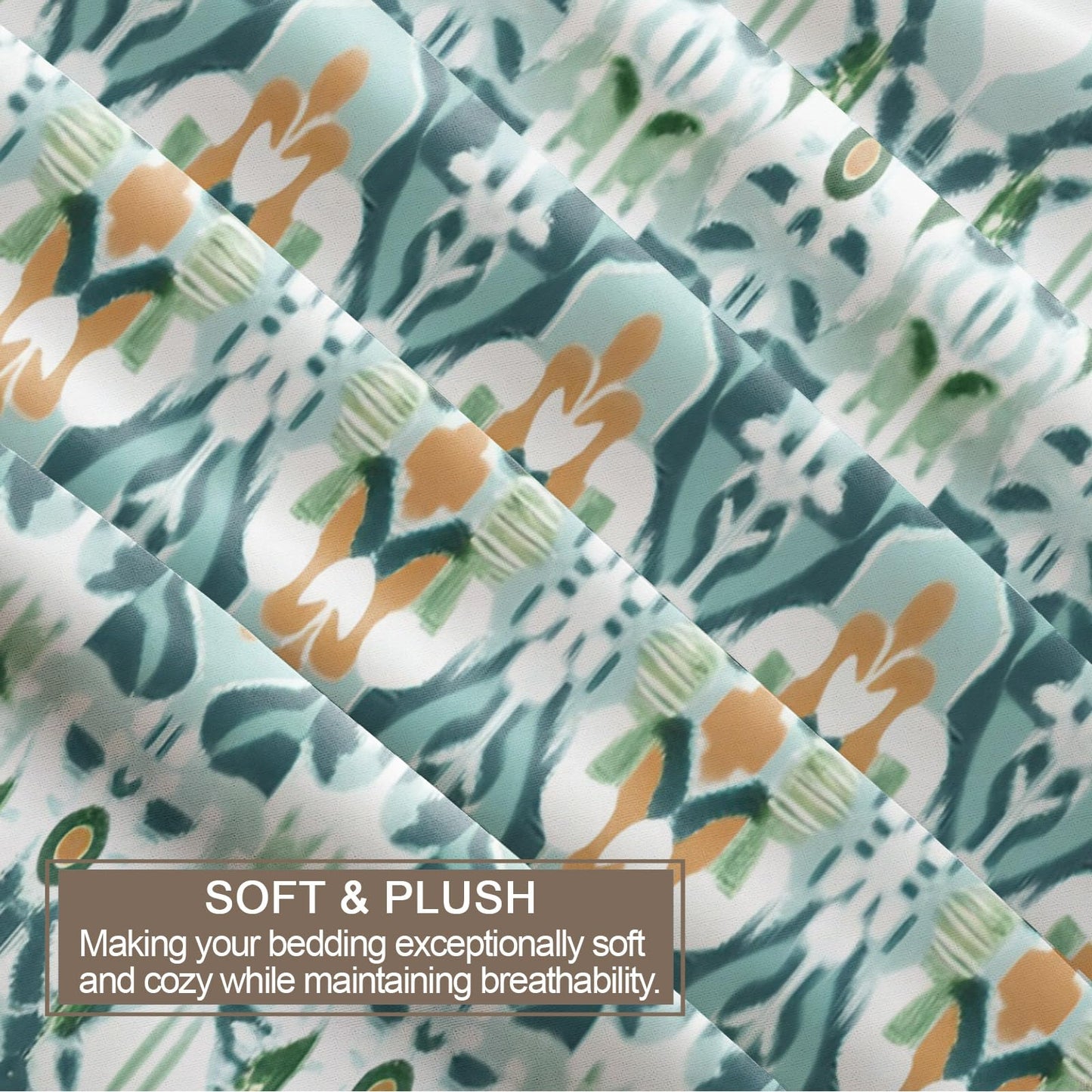 ZAMODE Southwestern Duvet Cover 120" x 98", Vintage Teal Flower Bedding Set, Mid Century Modern Comforter Cover with Zipper Ties
