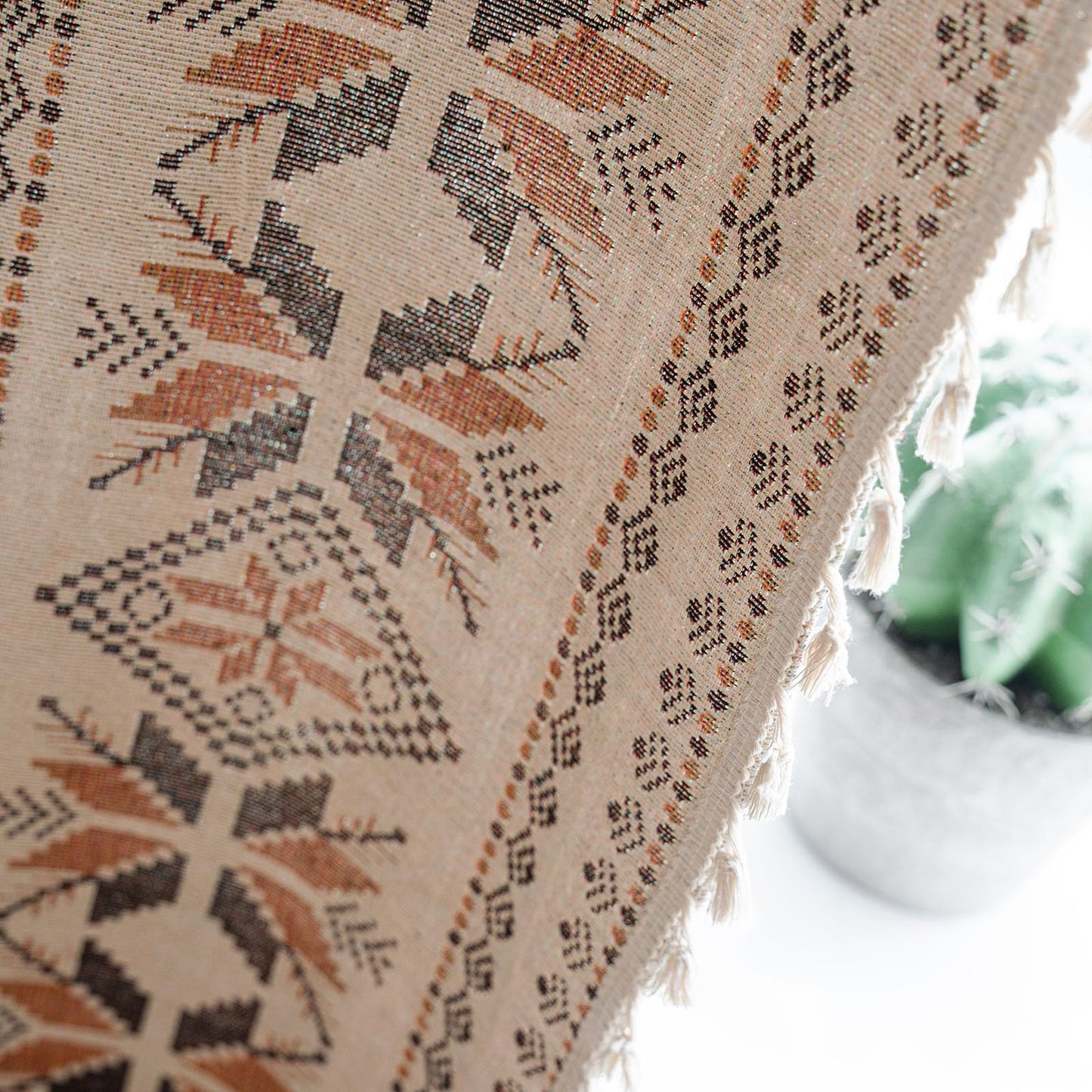 Boho Western Curtains 84 Inch Length 2 Panels Geometric Patterned Drapes Bohemian Semi Sheer Rod Pocket Tassel Window Curtain Panels Bedroom Living Room Farmhouse Coffee Brown Vintage Rustic Curtains