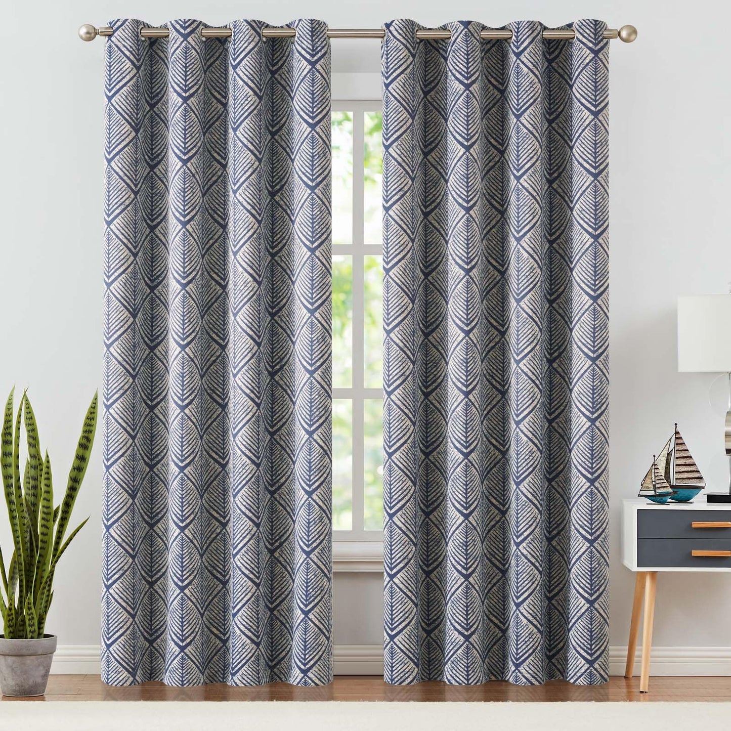 jinchan 80% Blackout Curtains for Living Room, Geometric Patterns Drapes for Bedroom, Window Treatments for Room Darkening, Grommet Top Thermal Insulated Curtains 84 inch Length 2 Panels Set, Blue