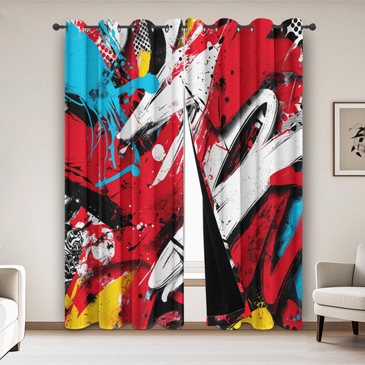 Abstract Colorful Curtains for Living Room Black White