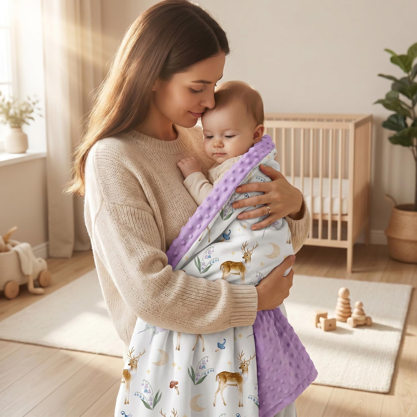 CIVARUA KIDS Baby Blankets for Girls Boys, Purple Deer, 30x40 | Soft Cozy Fleece Receiving Blanket for Newborn & Toddler, 3D Minky Dotted Backing, Breathable for Crib, Stroller & Tummy Time