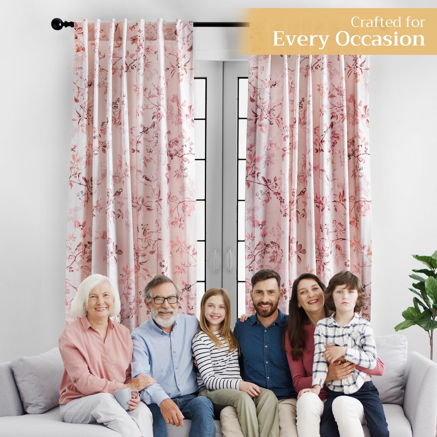 Maison d' Hermine Curtains for Living Room 100% Cotton 96 inch Length One Panel Light Filtering Curtains for Windows with Rod and Loop Pockets Spring Summer (Equinoxe - Beige, 50" W x 96" L)