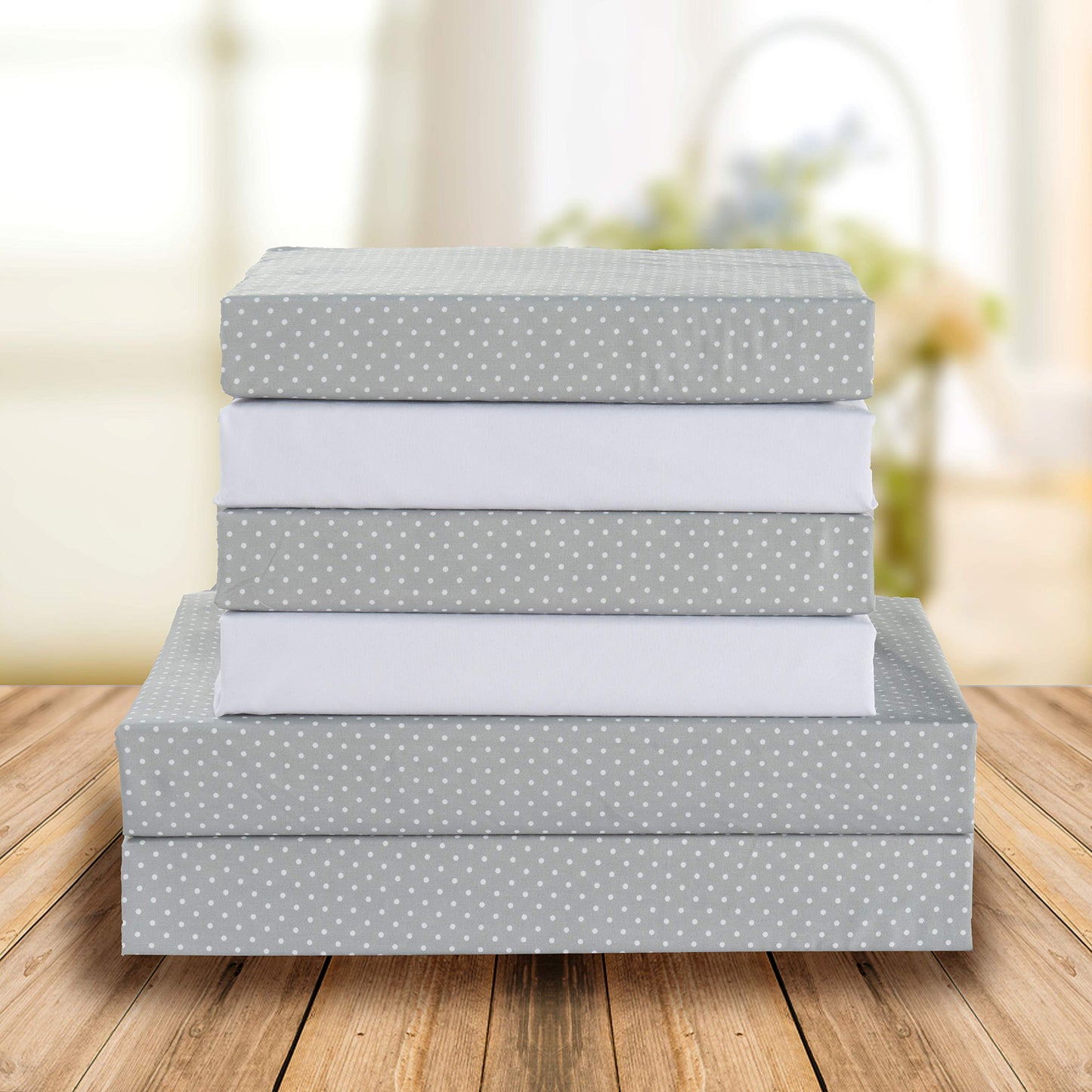Elegant Comfort Delilah Polkadot 6-Piece Set, Fade & Wrinkle Resistant, 1500 Premium Hotel Quality Microfiber Deep Pocket Fitted Sheet Featuring Smart Pockets, Polkadot Sheet Set, Queen, Grey