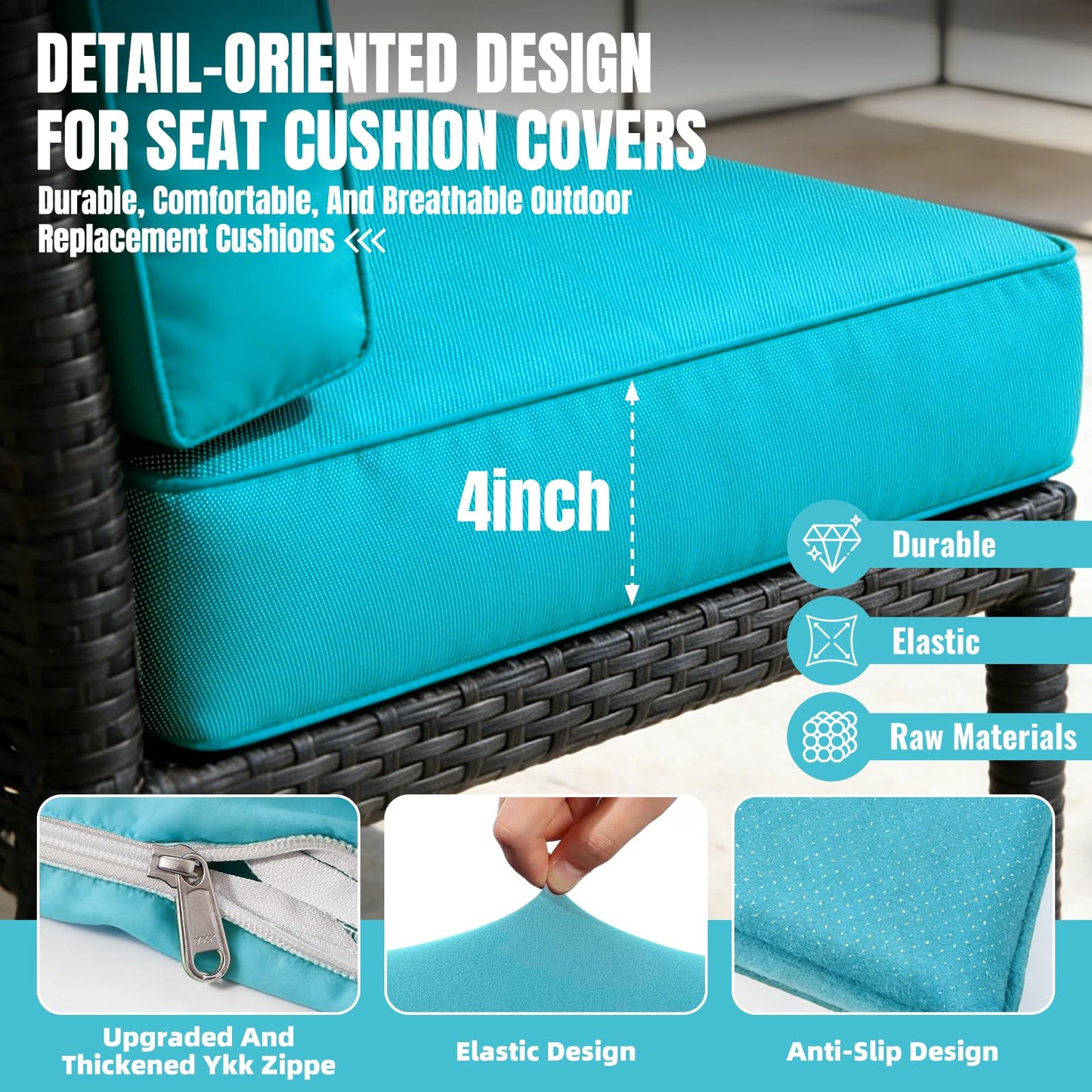 Cabubra 14pcs Outdoor Patio Furniture Cushion Covers, Waterproof & Sun-Resistant Zippered,Fit for Patio Furniture Sectional Sofas and Wicker Rocking Chairs,3 Sizes,Lake Blue,Covers Only
