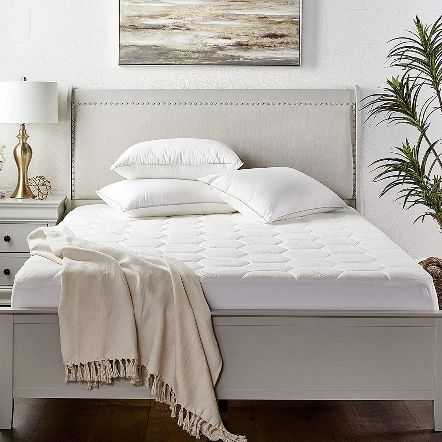 Quilted Fitted Queen Mattress Pad Cover - Cooling Bed Topper & Waterproof Protector w/Deep Pockets 60x80 inches