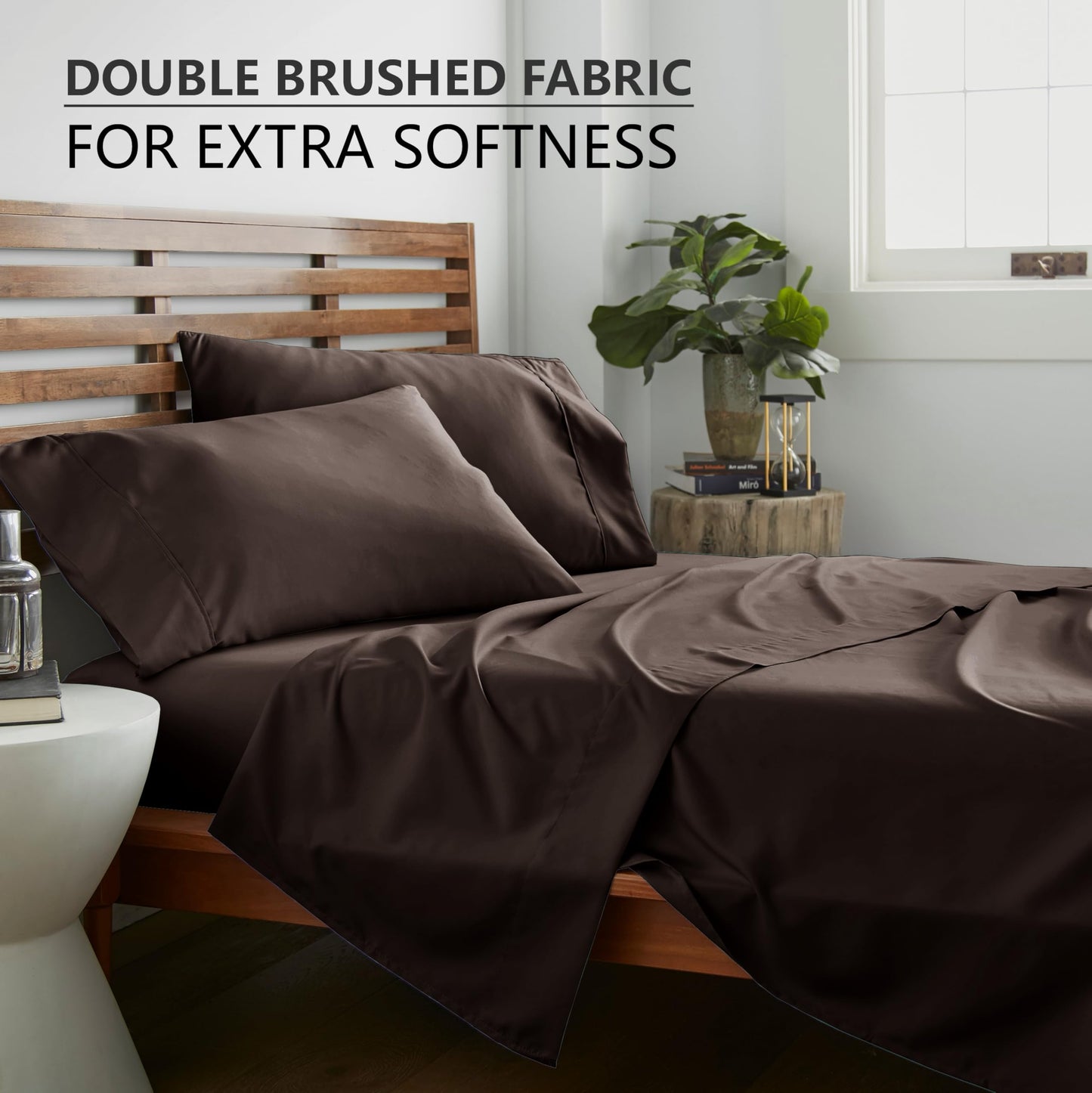 American Home Collection Queen Sheet Set - Ultra-Soft Microfiber 15-Inch Deep Pocket - Wrinkle Free and Fade Resistant (Brown)