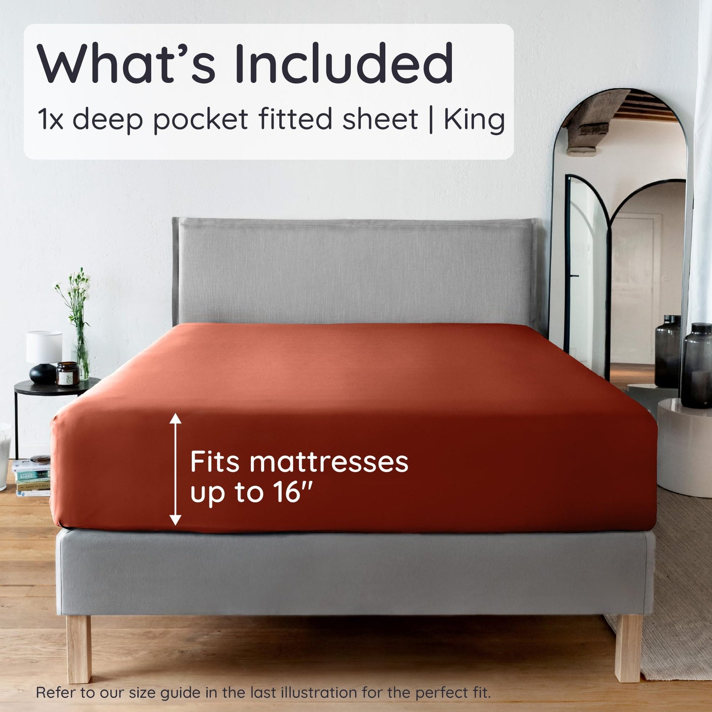 Bambaw 100% Viscose Derived from Bamboo Fitted Sheets King Size, Cooling Fitted Sheets King Size, 16’’ Deep Pocket, Breathable Bottom Sheet Only (Terracotta)