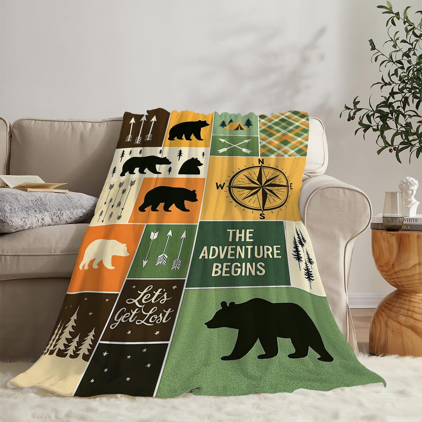 Bear Blanket Cabin Bear Throw Blanket Soft Warm Cozy Fleece Fuzzy Plush Wild Animal Flannel Blankets Gifts for Boys Girls Women Kids Adults 40"X50"