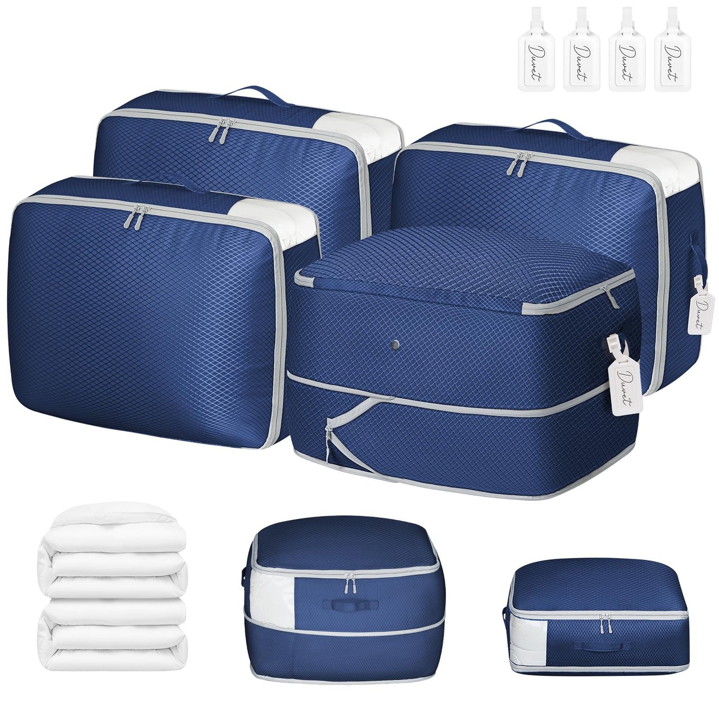 DIMJ Comforter Storage Bag 4 Pack - Blanket Storage Organizer Compression Bags, Large Capacity Ultra Space Saving Self Compression Organize for Bedding, Pillow, Duvet, Sheet Storage with Zipper Window