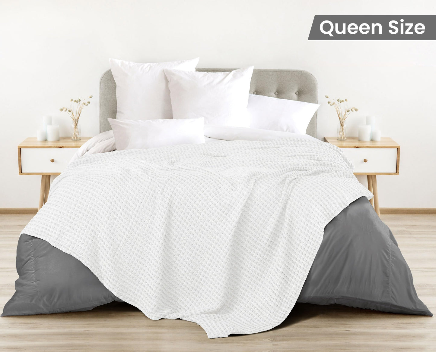 Utopia Bedding 100% Cotton Waffle Weave Blanket Queen Size for Bed - Lightweight, Breathable Summer Blankets Soft and Cozy, Gifts for Fathers Day Home Room Decor (White, 90x90 Inch)