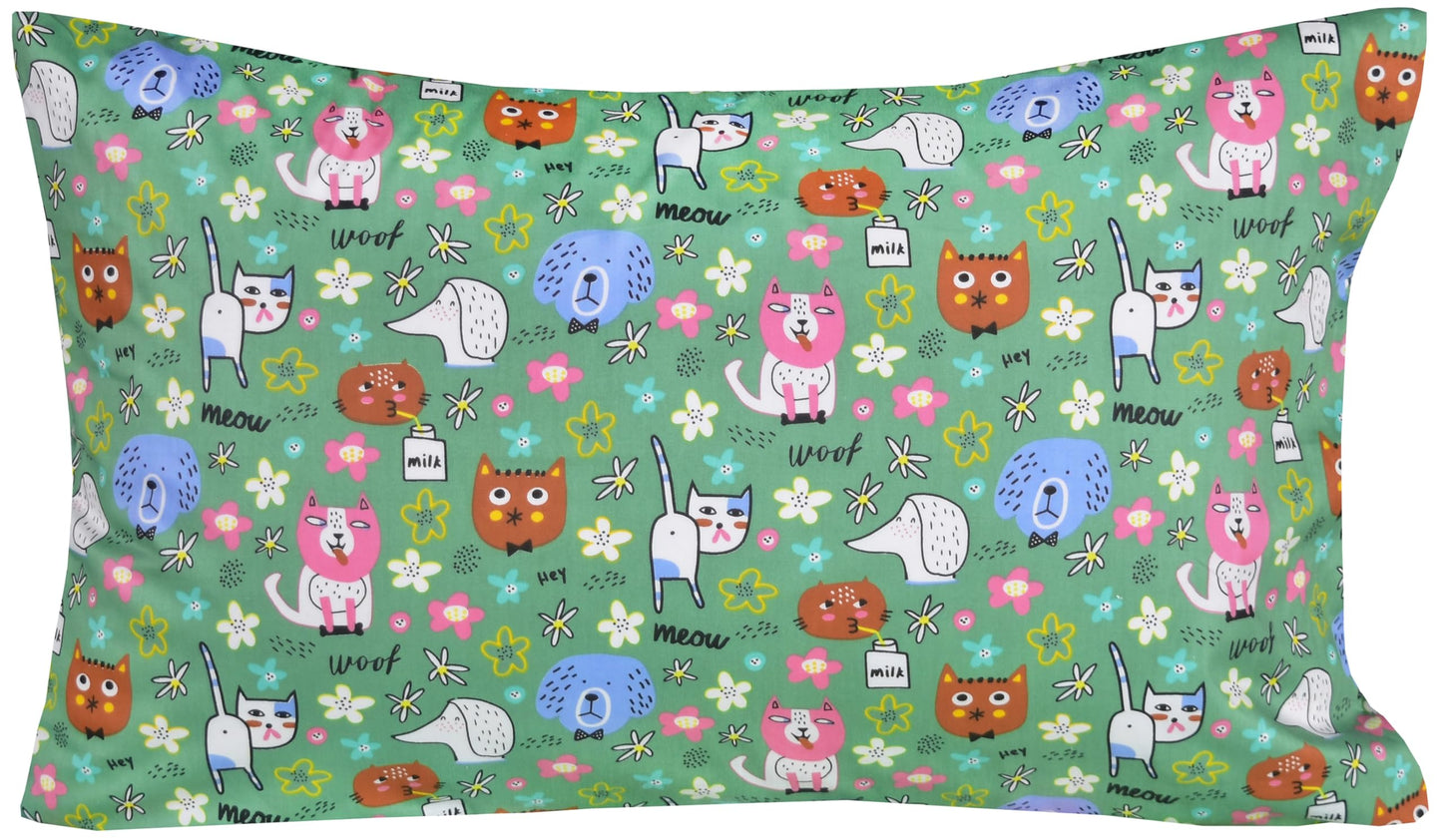 Scientific Sleep Cats Dogs Puppy Green Funny Free & Easy Vibrant Happy Fun 100% Cotton Cozy Twin Bed Sheet Set, Flat Sheet & Fitted Sheet & Pillowcase Boys Girls Kids Bedding Set
