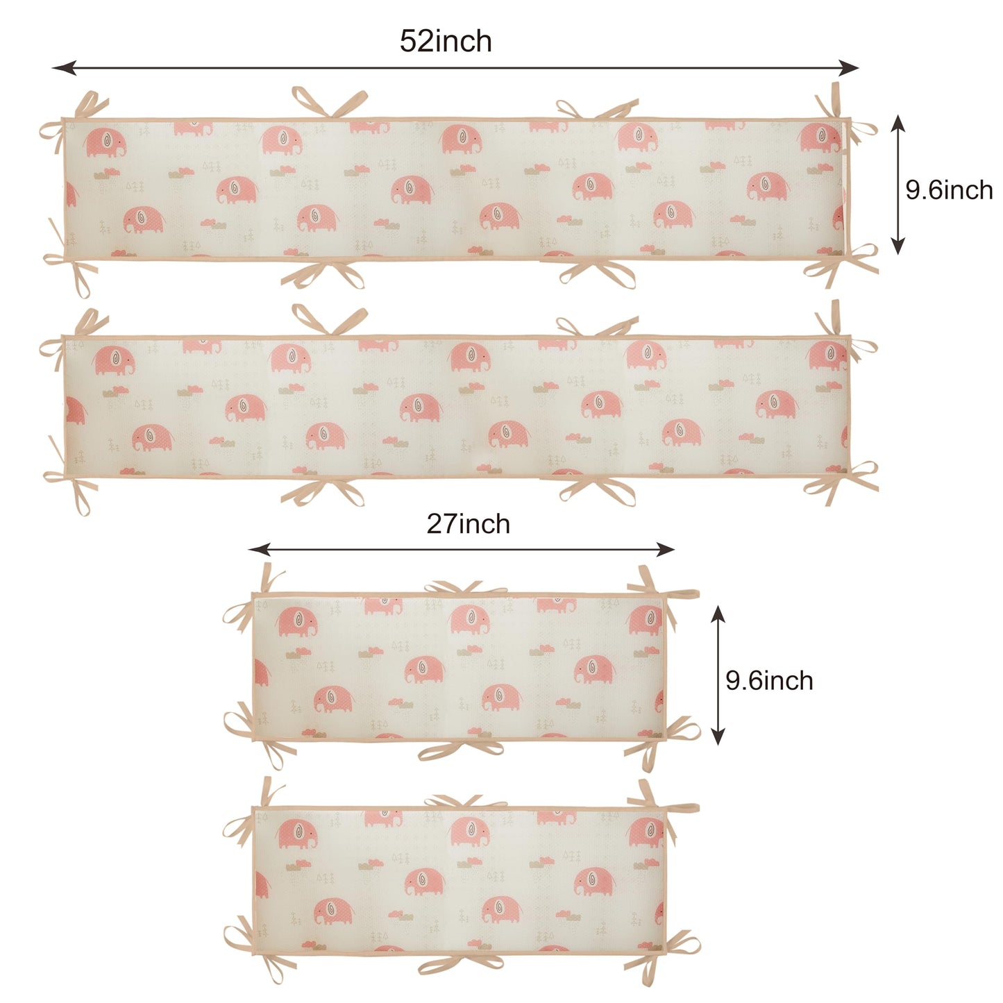 4pc Soft Edge Protection for Children,Long 51.18 and Short 26,77 Inches,Anti-Collision, Straps for Stair Railings, Floor Beds, Play Areas & Indoor Safety Spaces, Easy to Install, Washable (Khaki)