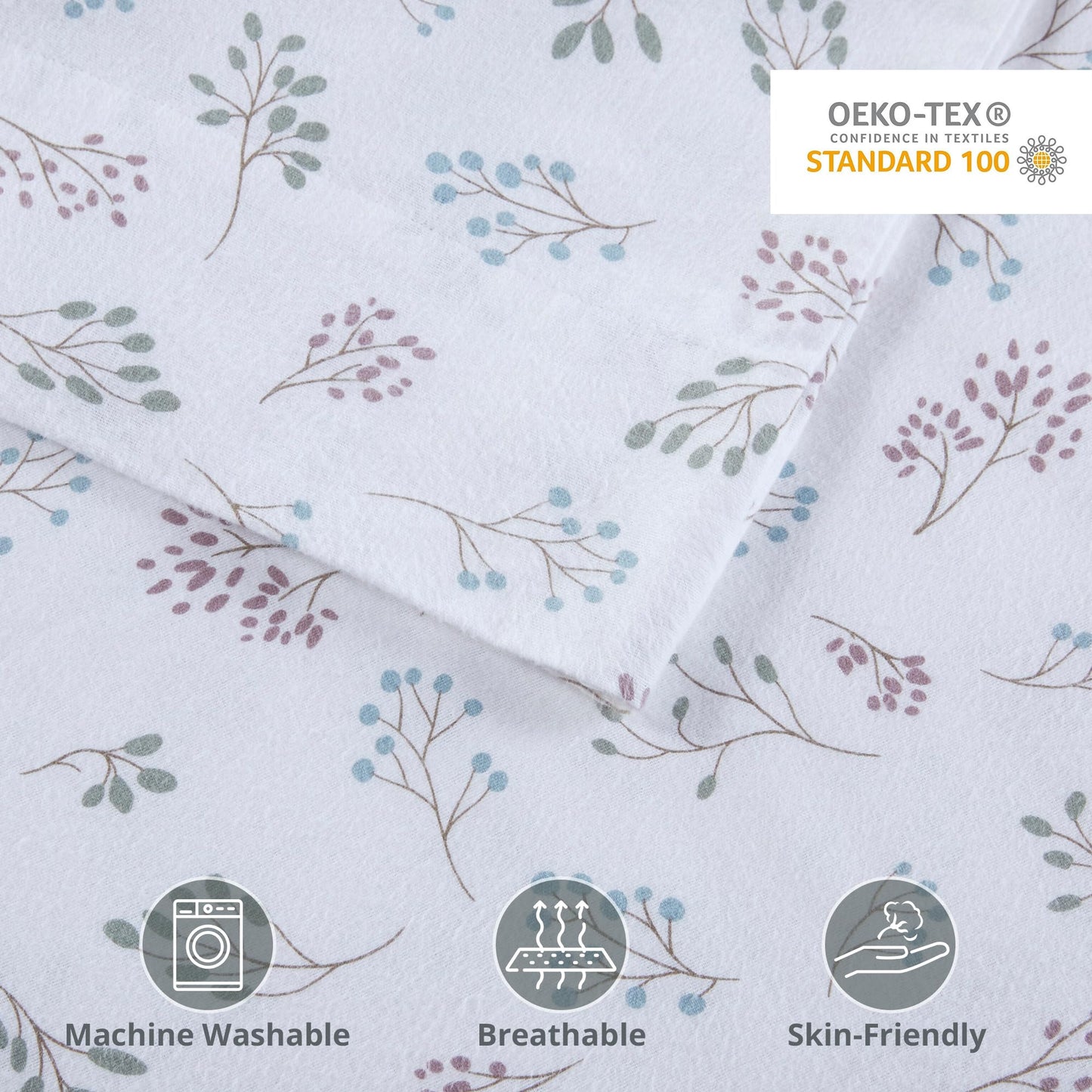 Beautyrest Cotton Sheet Set Cozy Print 100% Cotton Flannel Sheets Warm & Fuzzy Bedding Set, Oversized Sheets, Deep Pocket Fits Up to 16" Mattress Cozy Full Bed Sheets Full Tossed Botanical 4 Piece