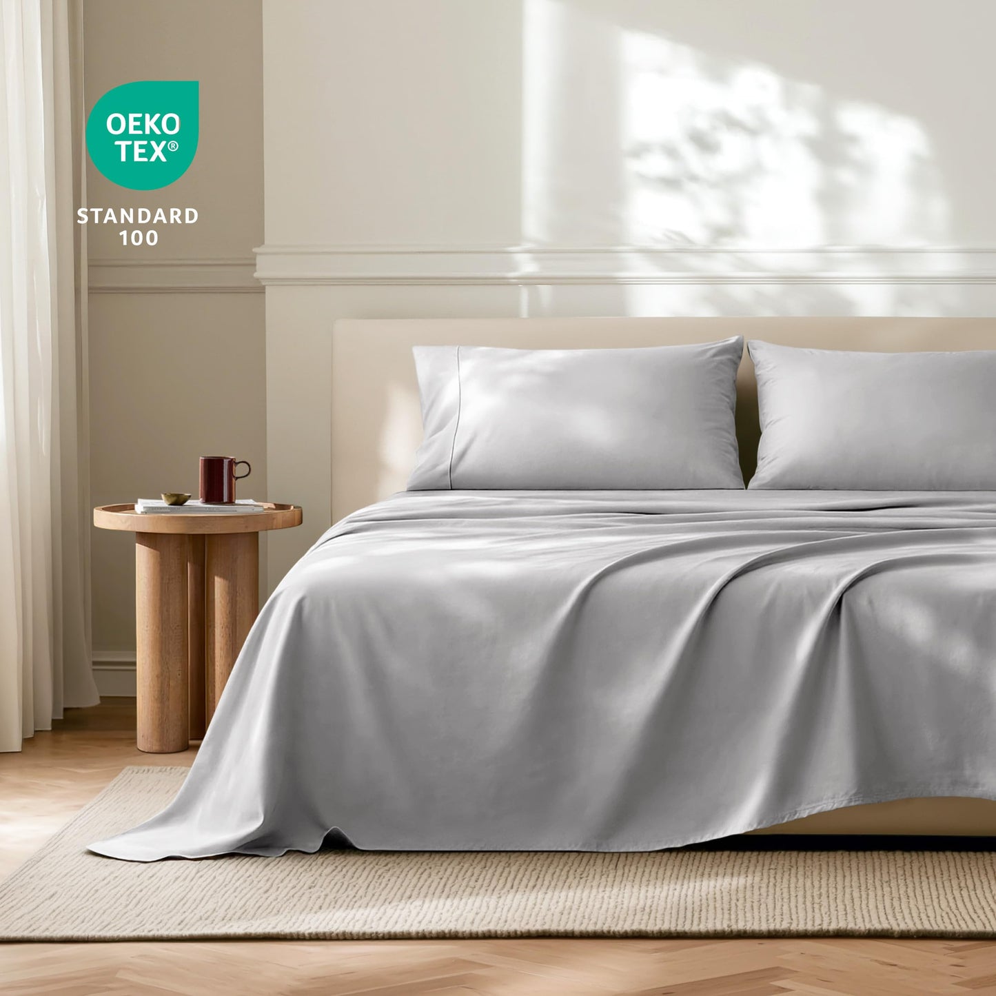 Bare Home Twin Sheet Set - Hotel Luxury - Deep Pockets - Double Brushed Microfiber for Softness - Easy Fit - 3 Piece Set - Bed Sheets with Envelope Pillowcases (Twin, Light Grey)