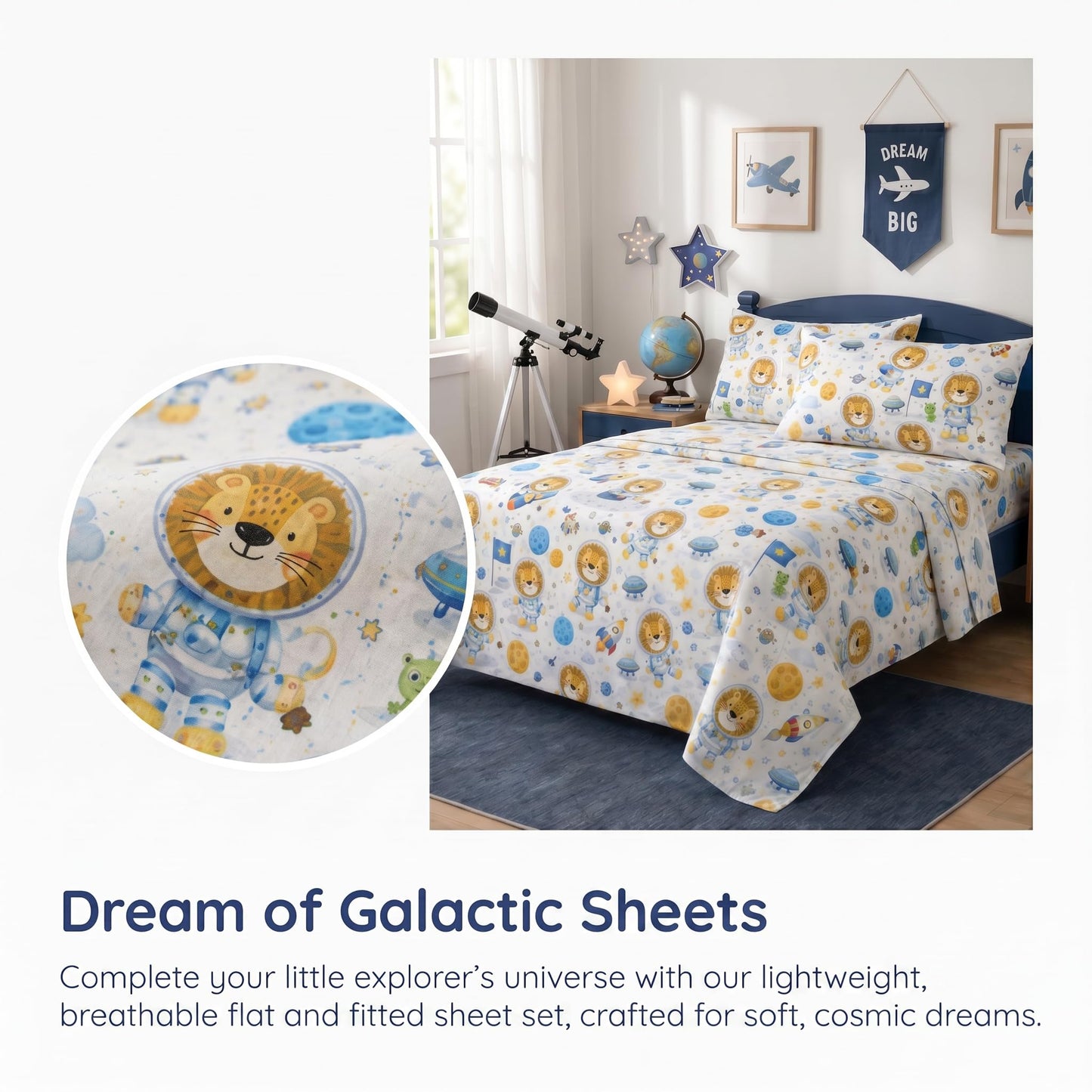 YIYEA 100% Cotton Kids Sheets, Ultra Soft Cozy Cute Bed Sheets Set for Girls, Boys, Teens, 16" Deep Pocket, 3PC, Twin