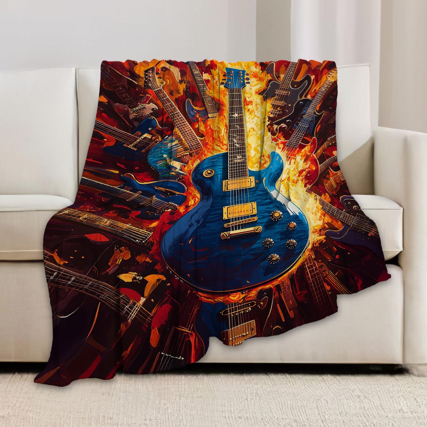 Guitar Blanket, Music Throw Blanket, Guitar Gifts, Rock Music Blankets, Guitars Stuff Fleece Flannel Plush for Women Men Boys Girls Adults Soft Bedding for Sofa Bed Studio Office Home Decor 40"X50"