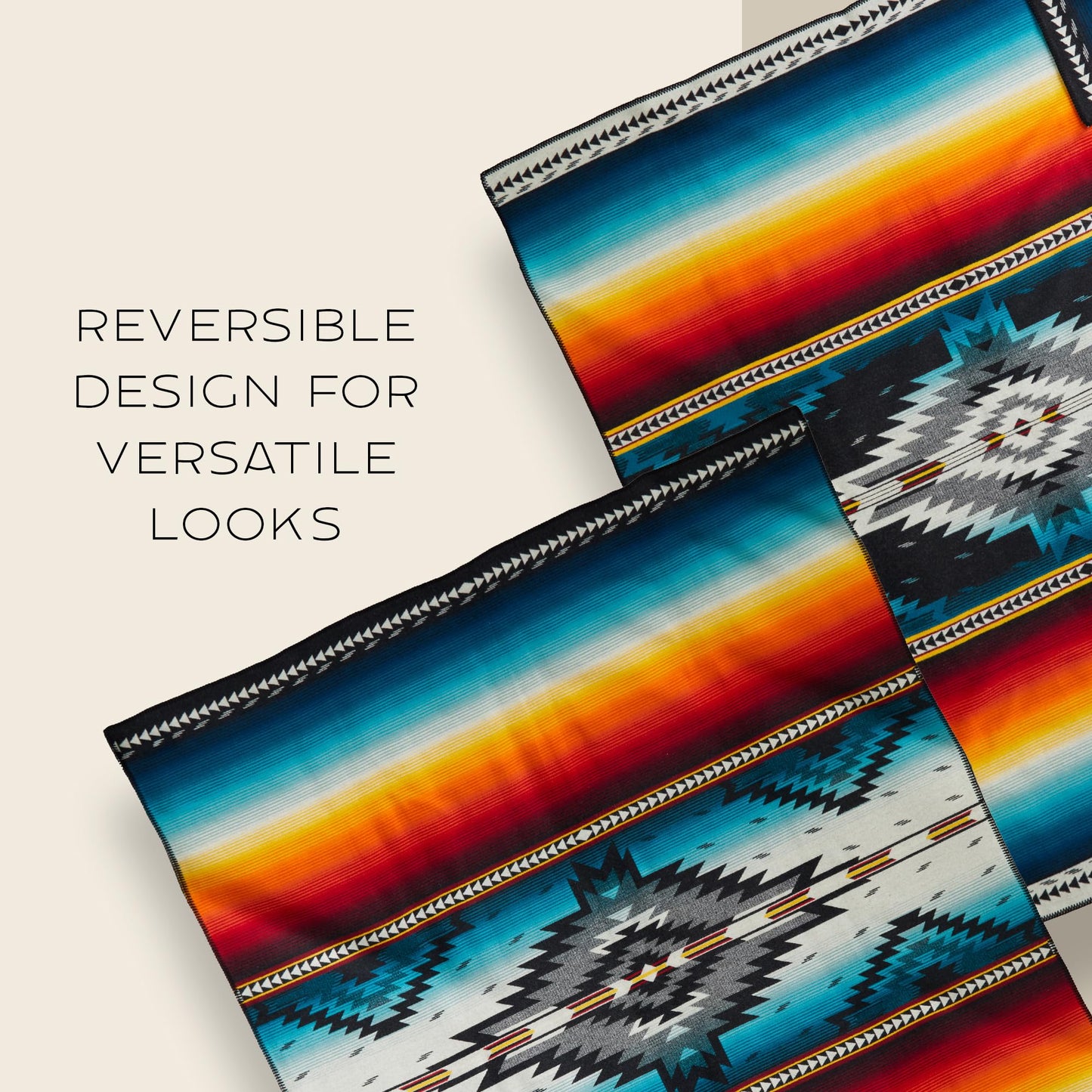 Pendleton Jacquard Unnapped Twin Blanket 64" x 80" - Heirloom Quality Virgin Wool, Reversible, Reinforced Ultrasuede Binding, Made in USA - Saltillo Sunset