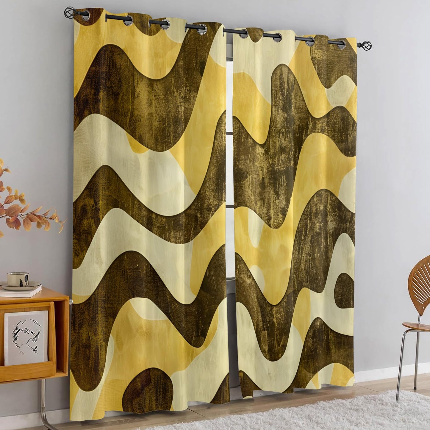XAFIAUR Wave Art Curtains,Abstract Stripes Blackout Curtains Retro Style Grommet Drapes 2 Panels for Bedroom Living Room 31.5" W x 63" L x2
