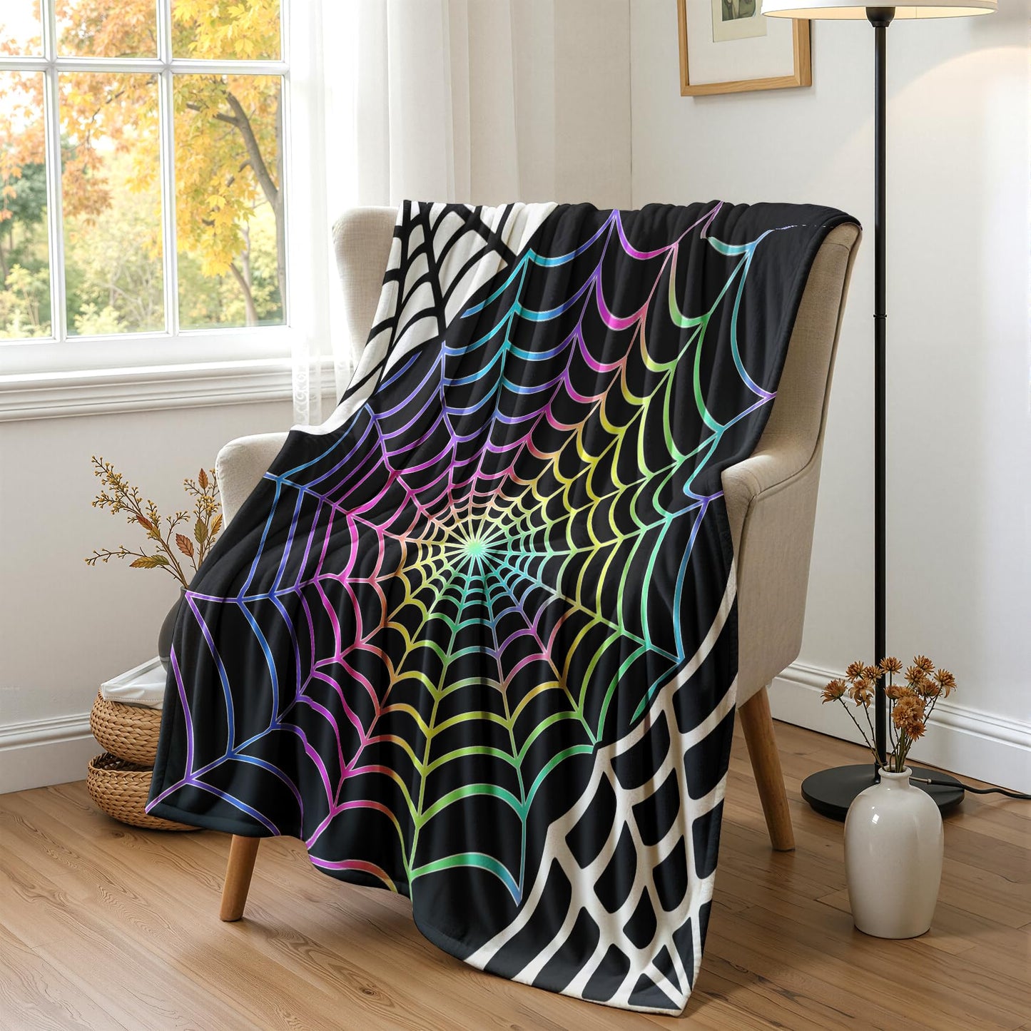GEDAEUBA Spider Web Blanket Throw - Halloween Fleece Blanket Full Size, Soft Cozy Blankets & Throws for Couch, Bed, and Sofa, 84x90 inches