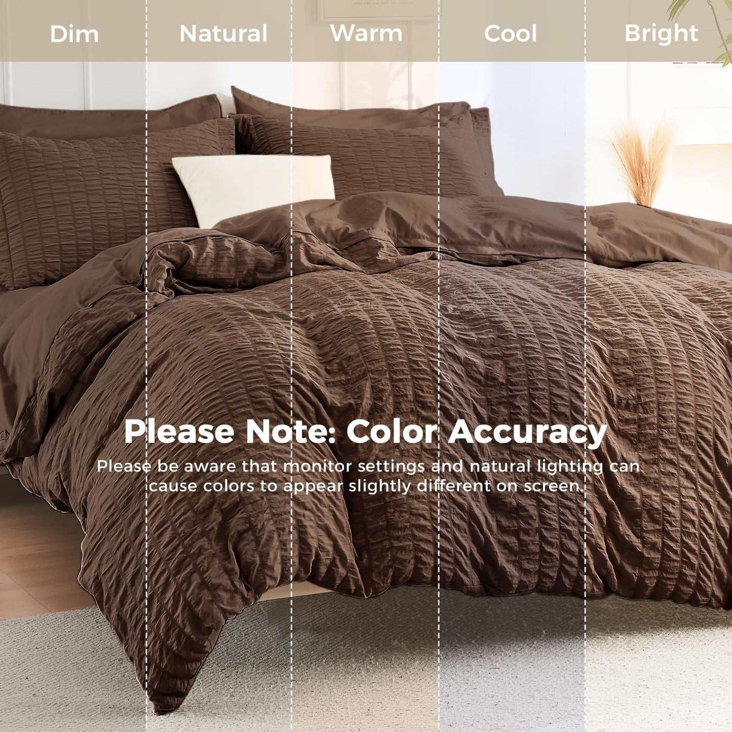 HYMOKEGE Dark Brown Twin Comforter Set Seersucker 5 Pieces, All Season Luxury Bed in a Bag for Bedroom, Bedding Set with Comforter, Sheets, Pillowcase & Sham