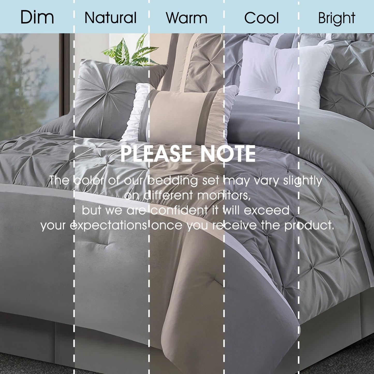 LANCO MODERN LIFESTYLE Grey Comforter Set, King, 7 Piece Bed in a Bag, Microfiber Handcrafted Pintucking, All Season Bedding Set with Comforter, Bedskirt, Pillow Shams and Decro Pillows
