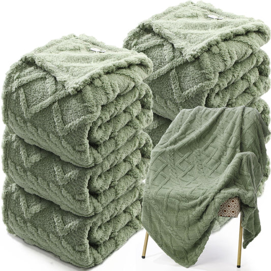 Buryeah 6 Pcs Wedding Guests Throw Blanket Bulk 50" x 60" Jacquard Argyle Throw Textured Solid Soft Throws and Blankets for Sherpa Sofa Bed Knitted Decorative(Sage Green)