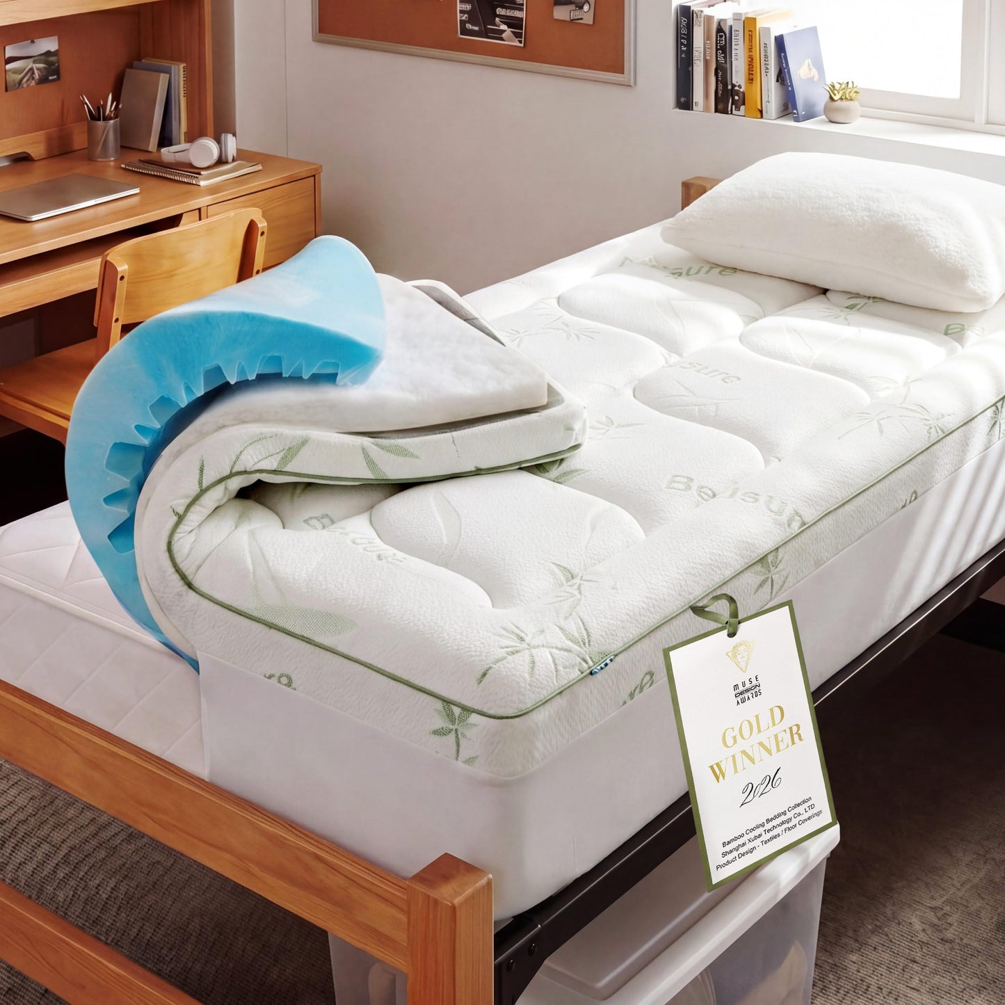 Bedsure 2-in-1 Mattress Topper, 5 Inch Memory Foam Mattress Topper Twin XL, 3 Inch Memory Foam + 2 Inch Viscose Made from Bamboo Mattress Topper Pad, Flippable Memory Foam with Dual Comfort, White