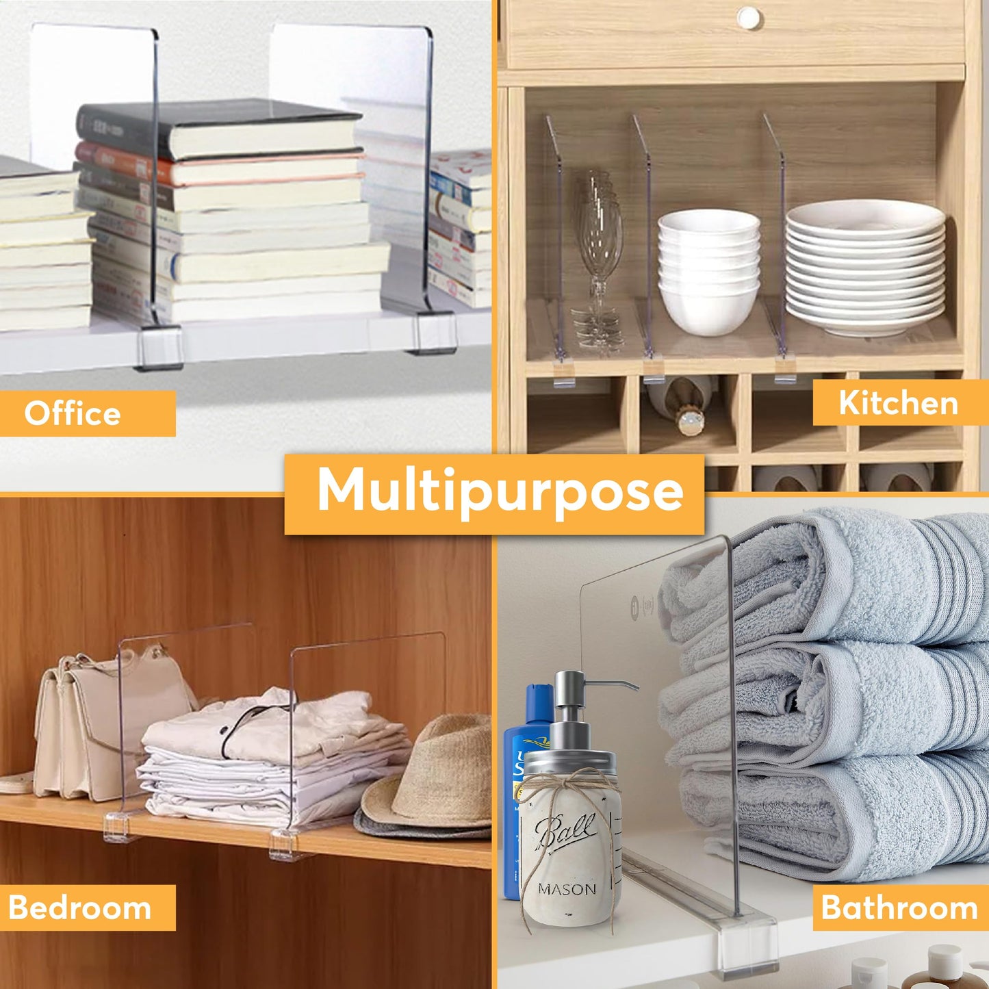 8 Pack Acrylic Shelf Dividers for Closet 11x7.9 Inch – Acrylic Dividers for Shelves Clear Closet Shelf Separators for Purses, Clothes Storage – Vertical Bookshelf Dividers for Bedroom & Kitchen
